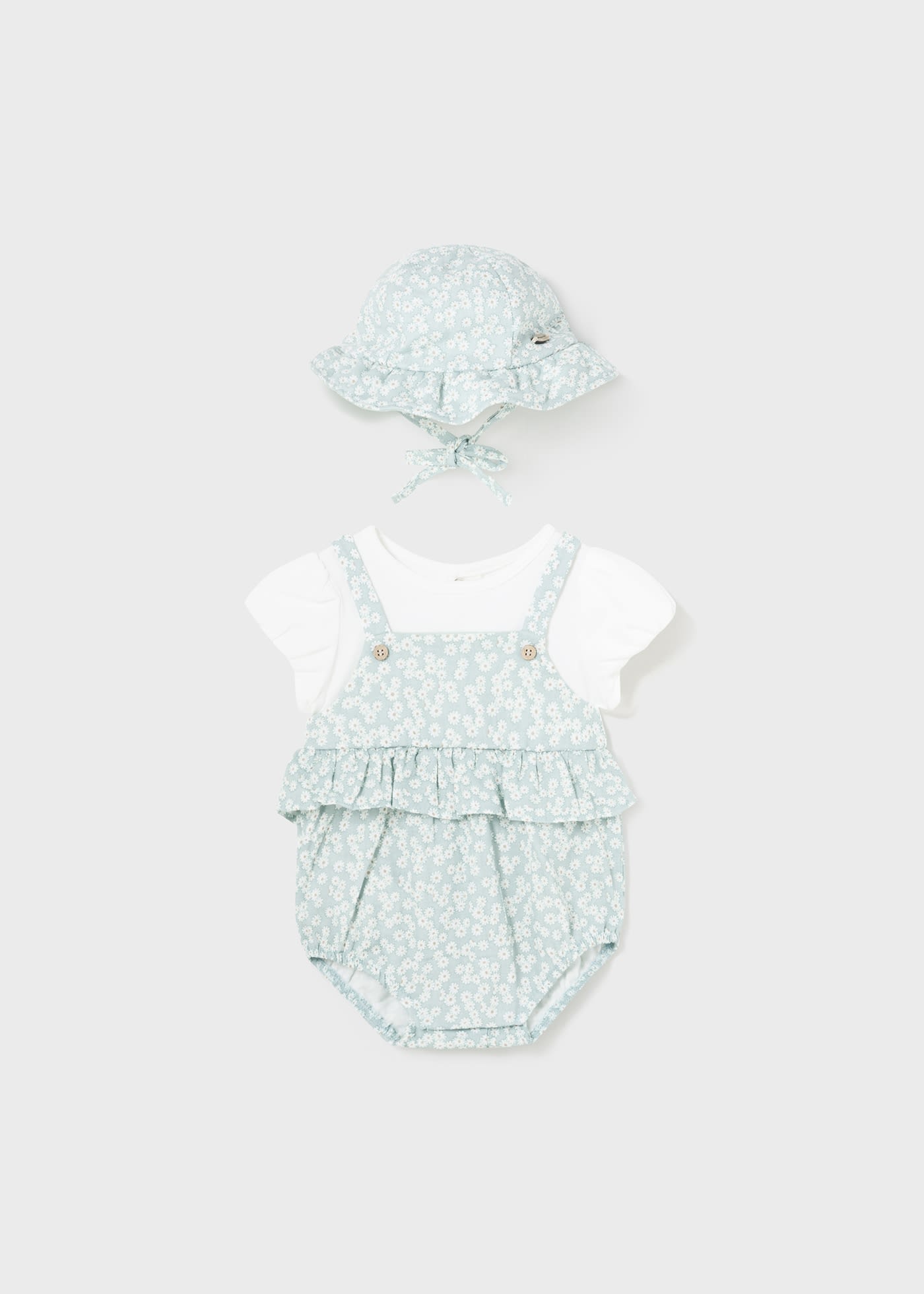 Pagliaccetto finta salopette con cappello Better Cotton neonata