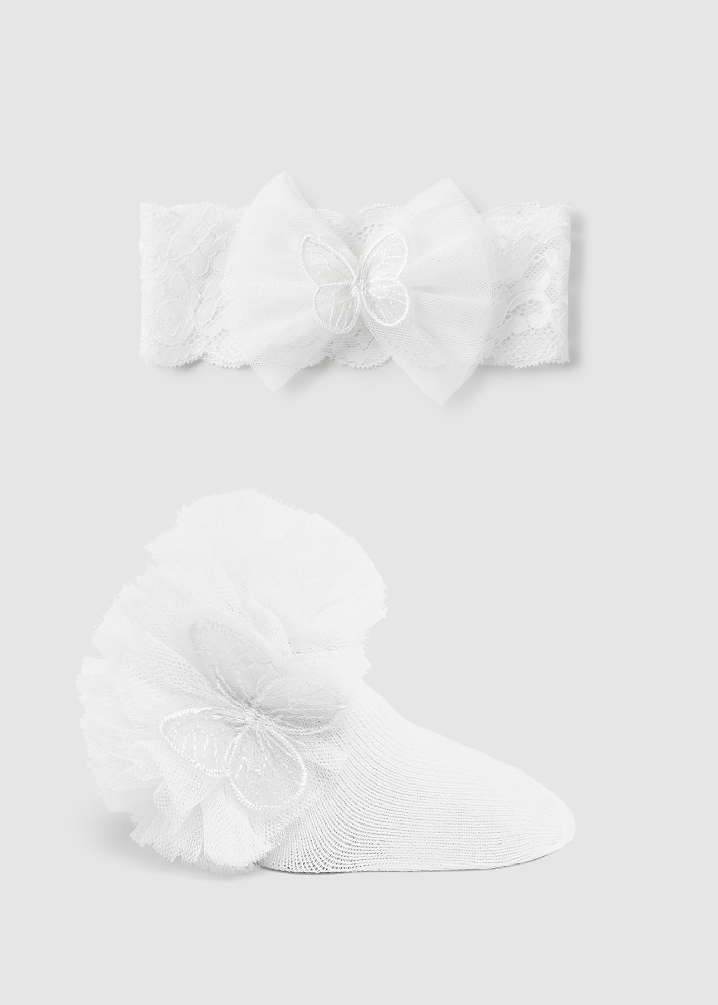 Set calze corte e fascia per capelli cotone organico neonato