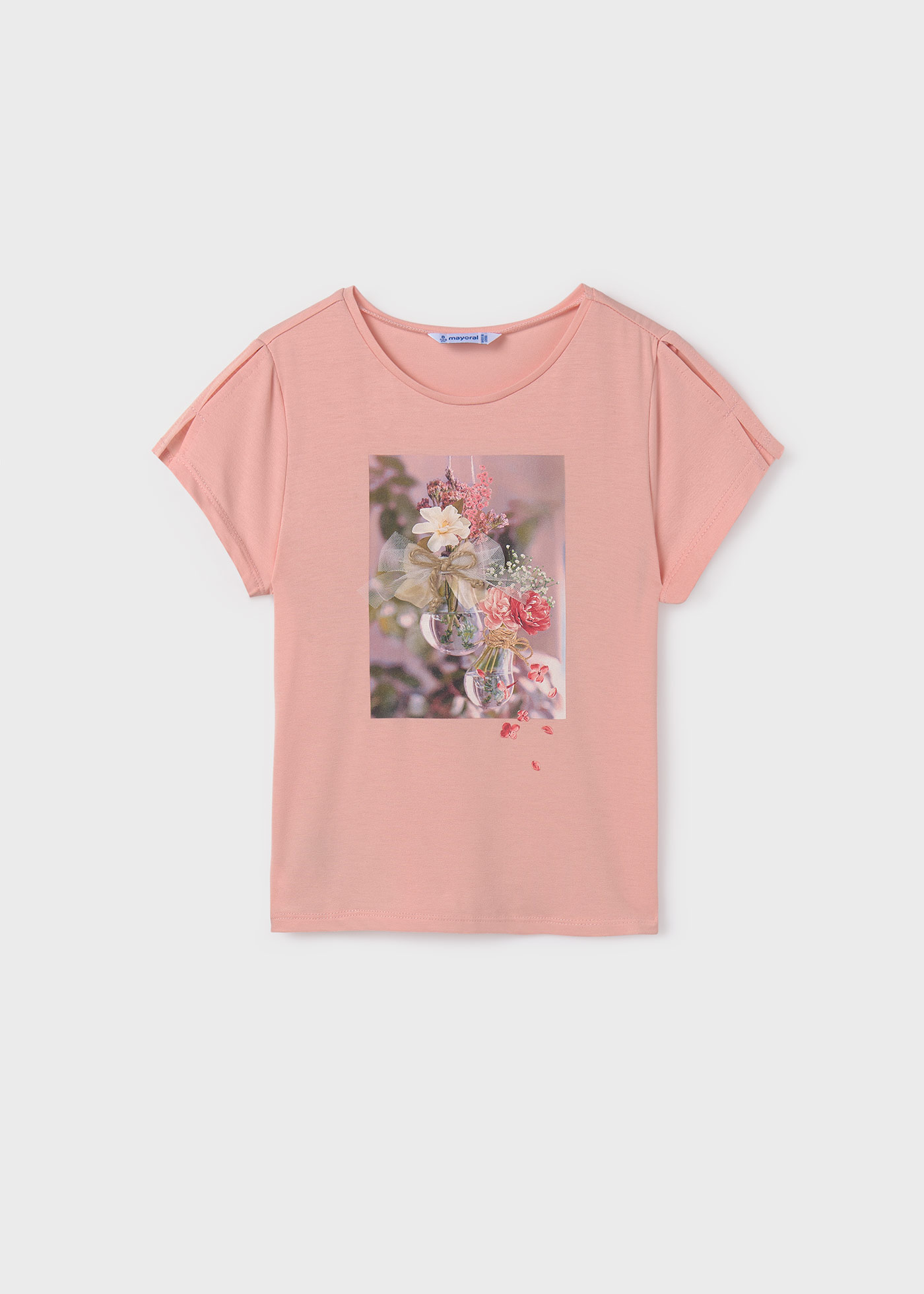 Тениска с флорална апликация за момиче