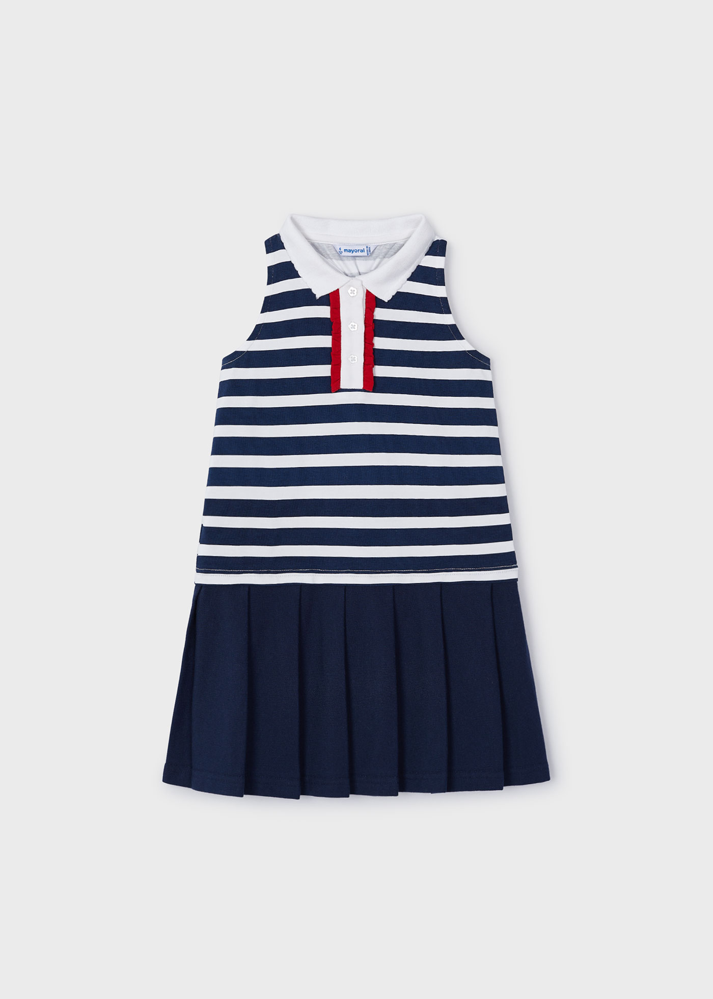 Girl Combined Dress with Polo Collar