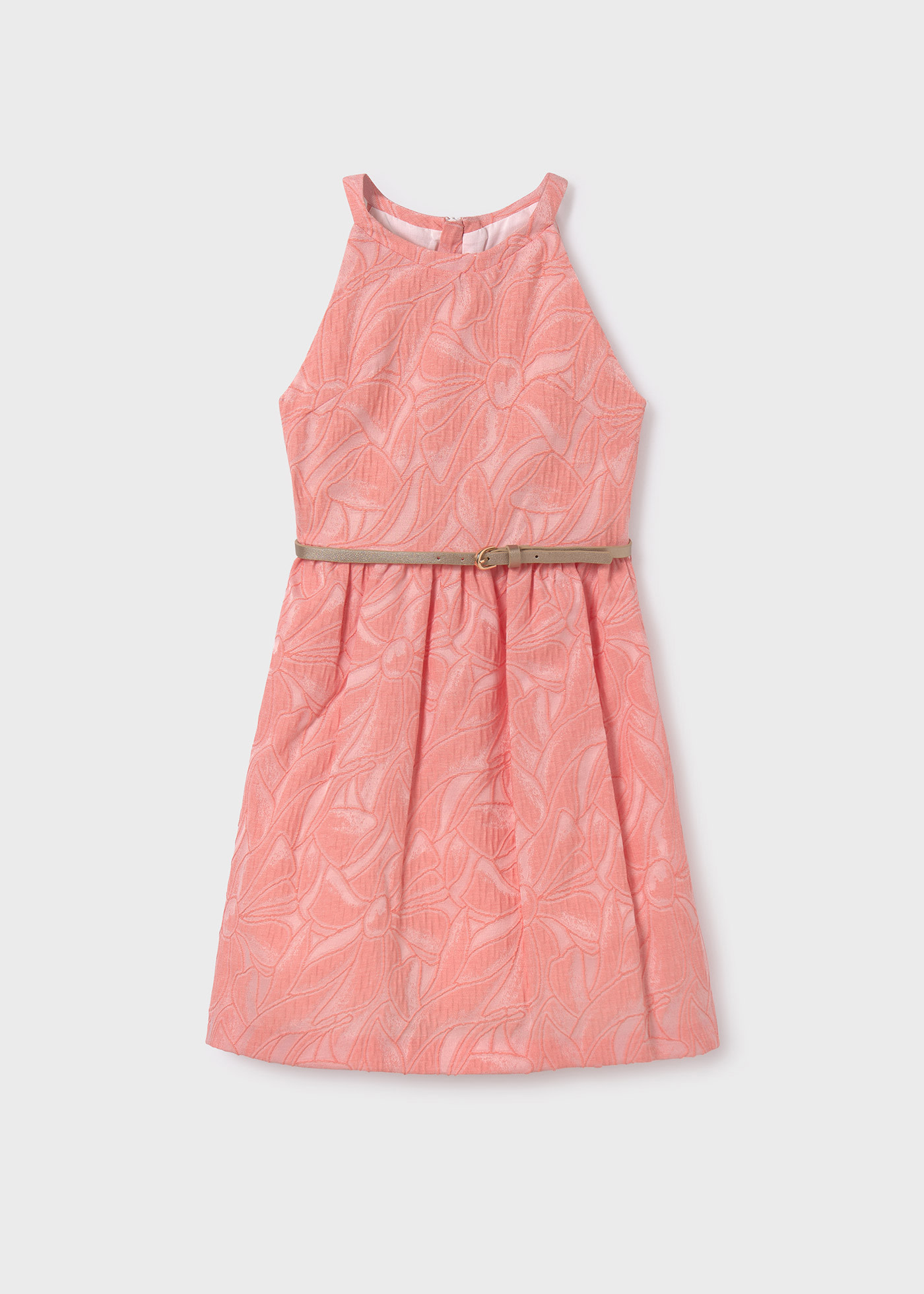 Girls jacquard belted dress