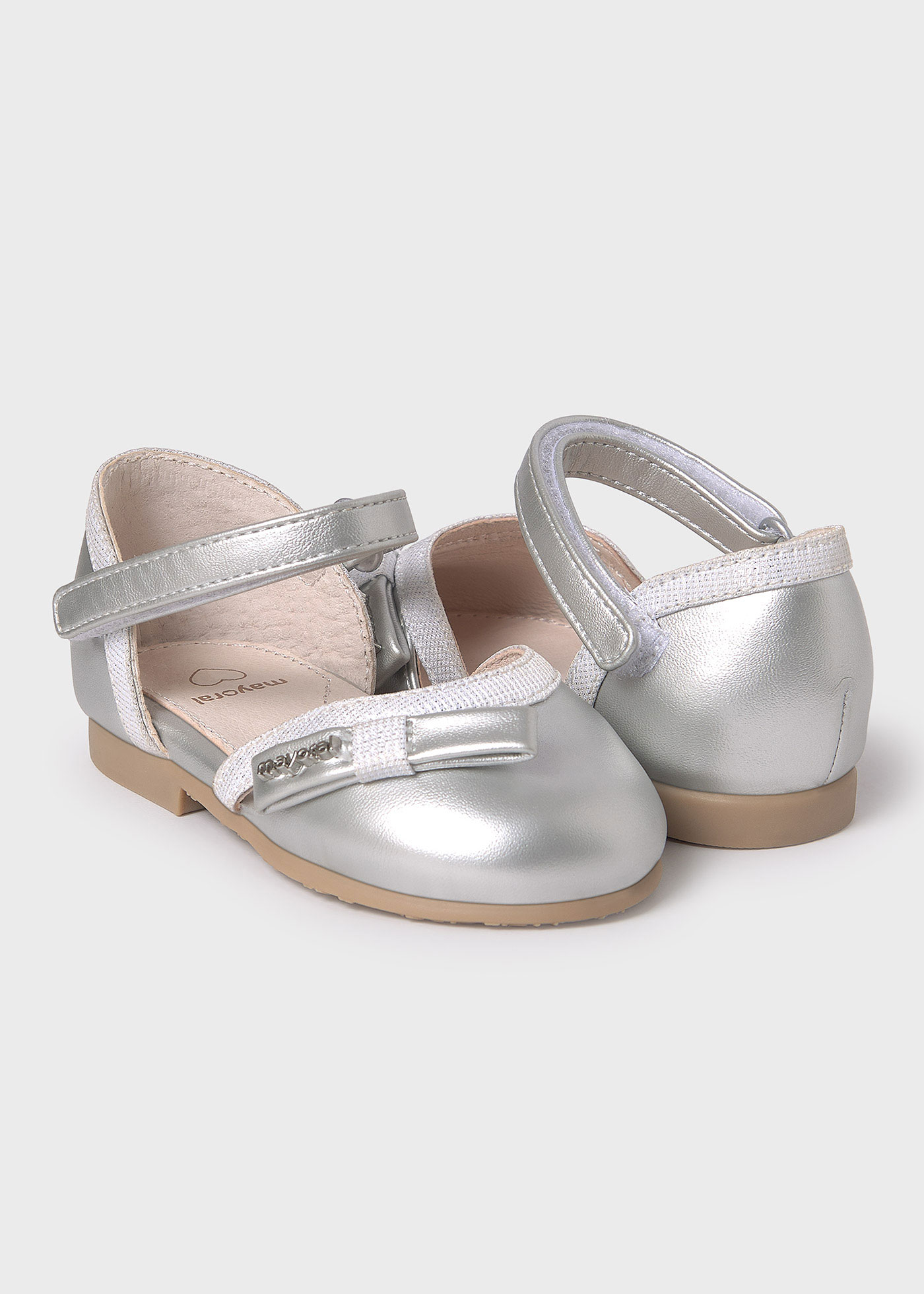 Ballerine metallizzate aperte suola in pelle sostenibile neonata