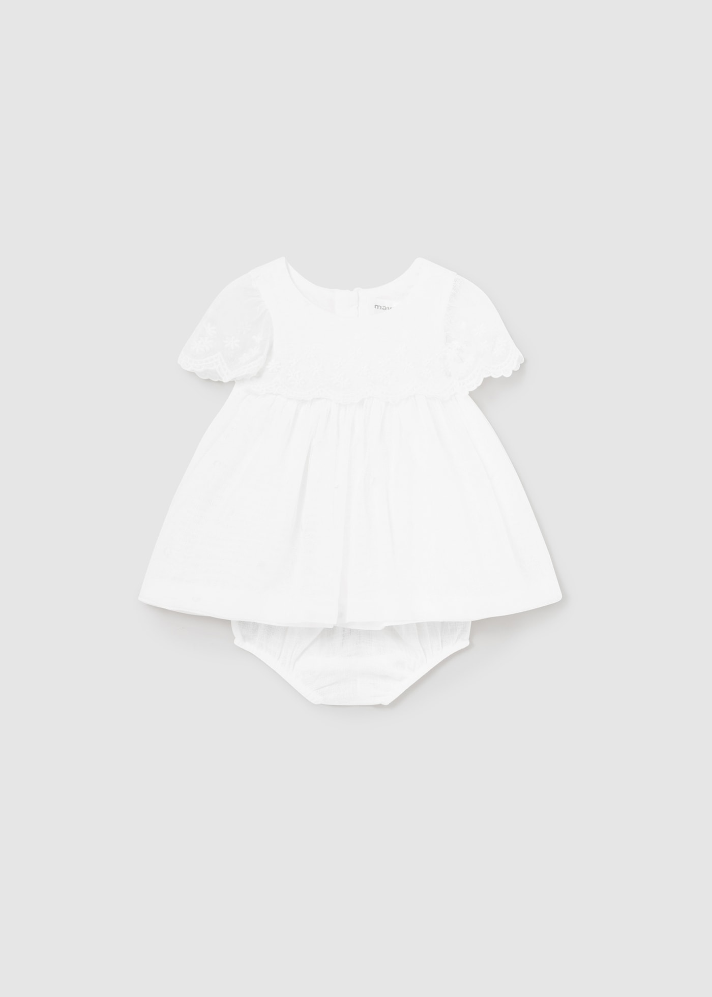 Newborn Tulle Embroidered Dress with Nappy Cover