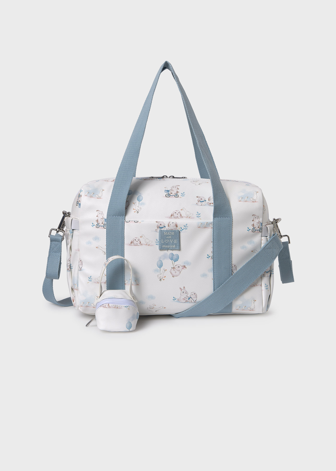 Bolso con accesorios estampado bebé