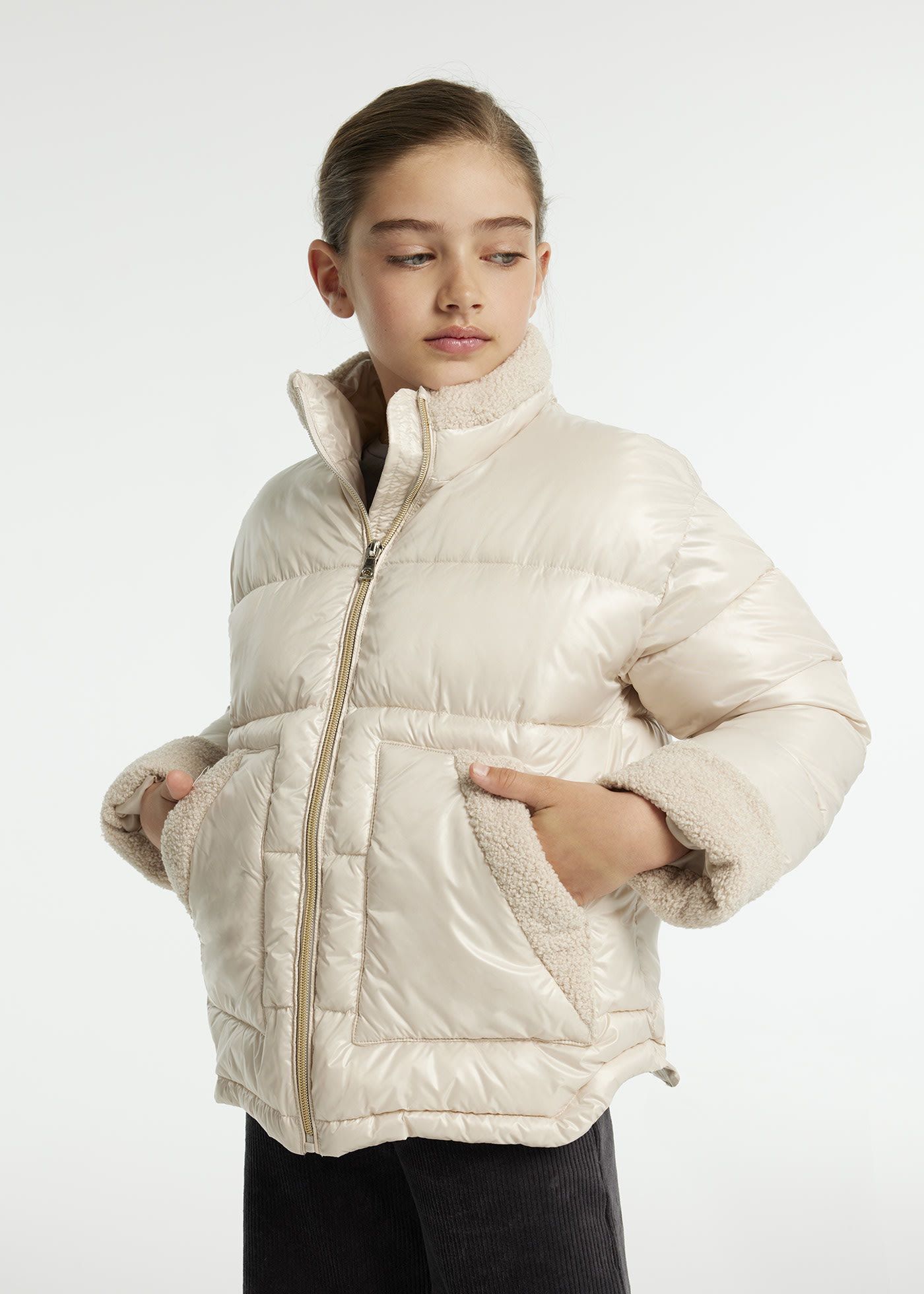 Girl Padded Coat with Faux Sheepskin