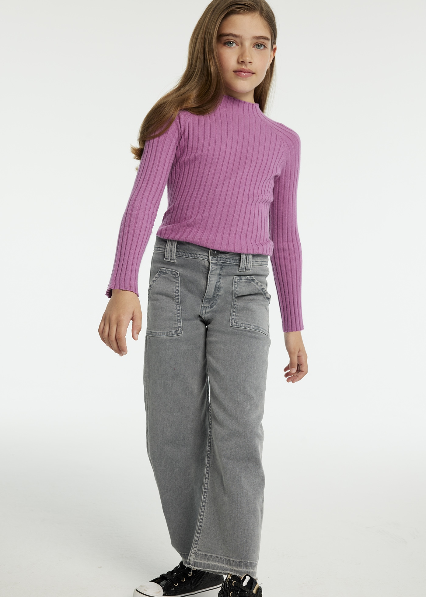 Flared twill pants for girls