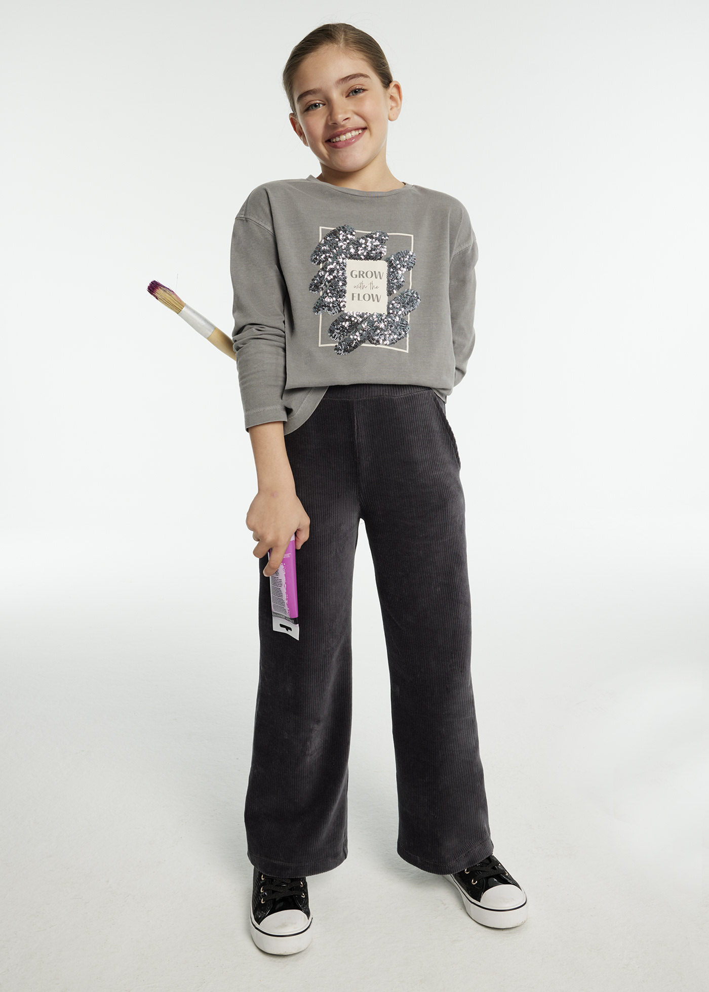 Flared corduroy knit pants for girls