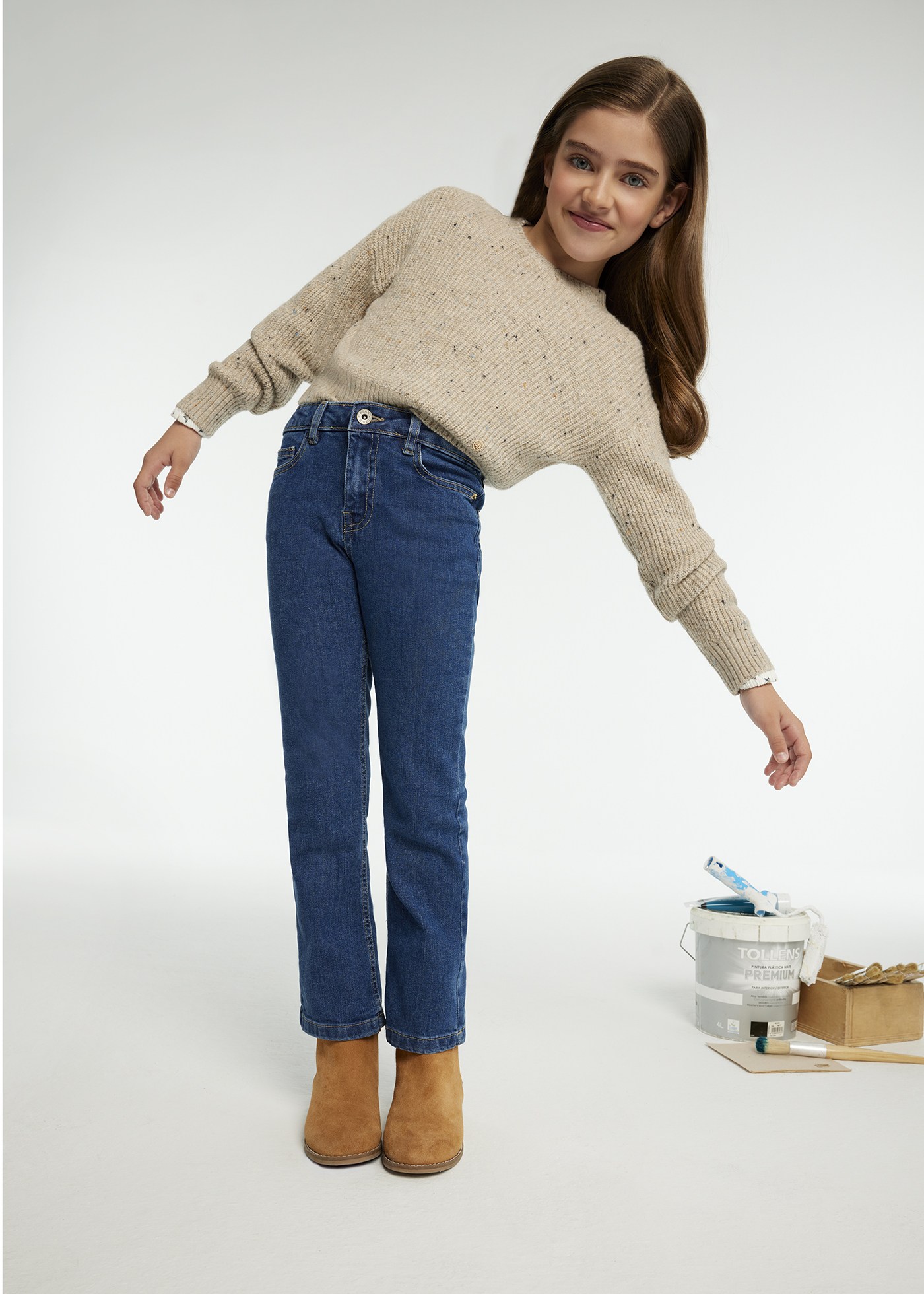 Pantalon évasé en denim basique fille