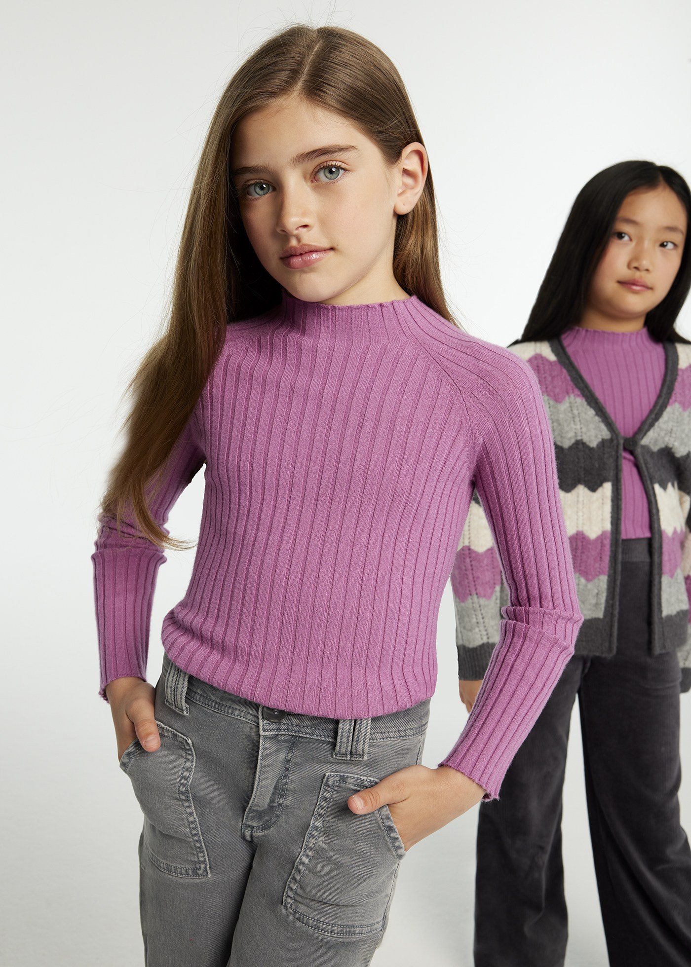 Mock neck ribbed sweater for girls