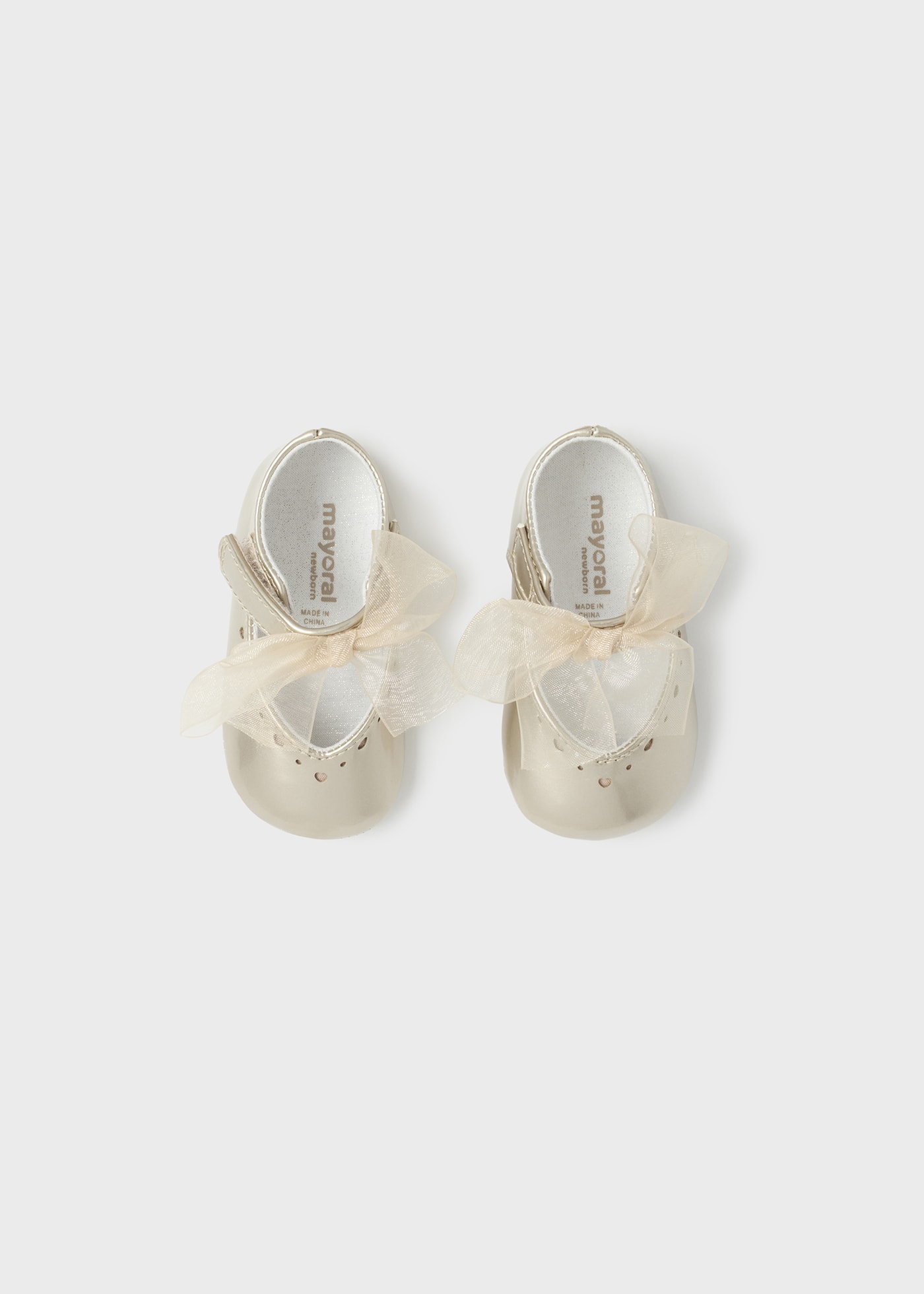 Newborn Girl Metallic Mary Janes with Bow