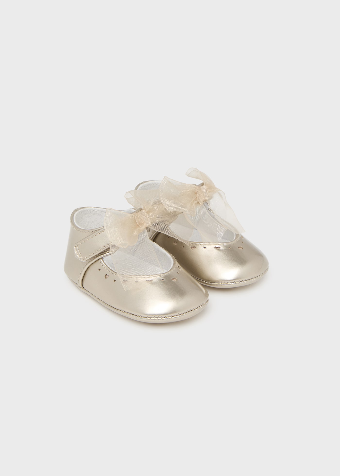 Newborn Girl Metallic Mary Janes with Bow