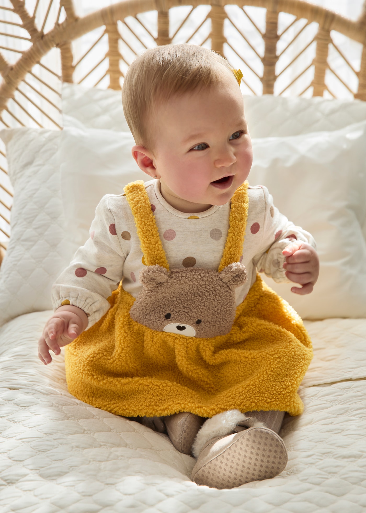 Newborn Girl Faux Sheep Skin Romper Dress