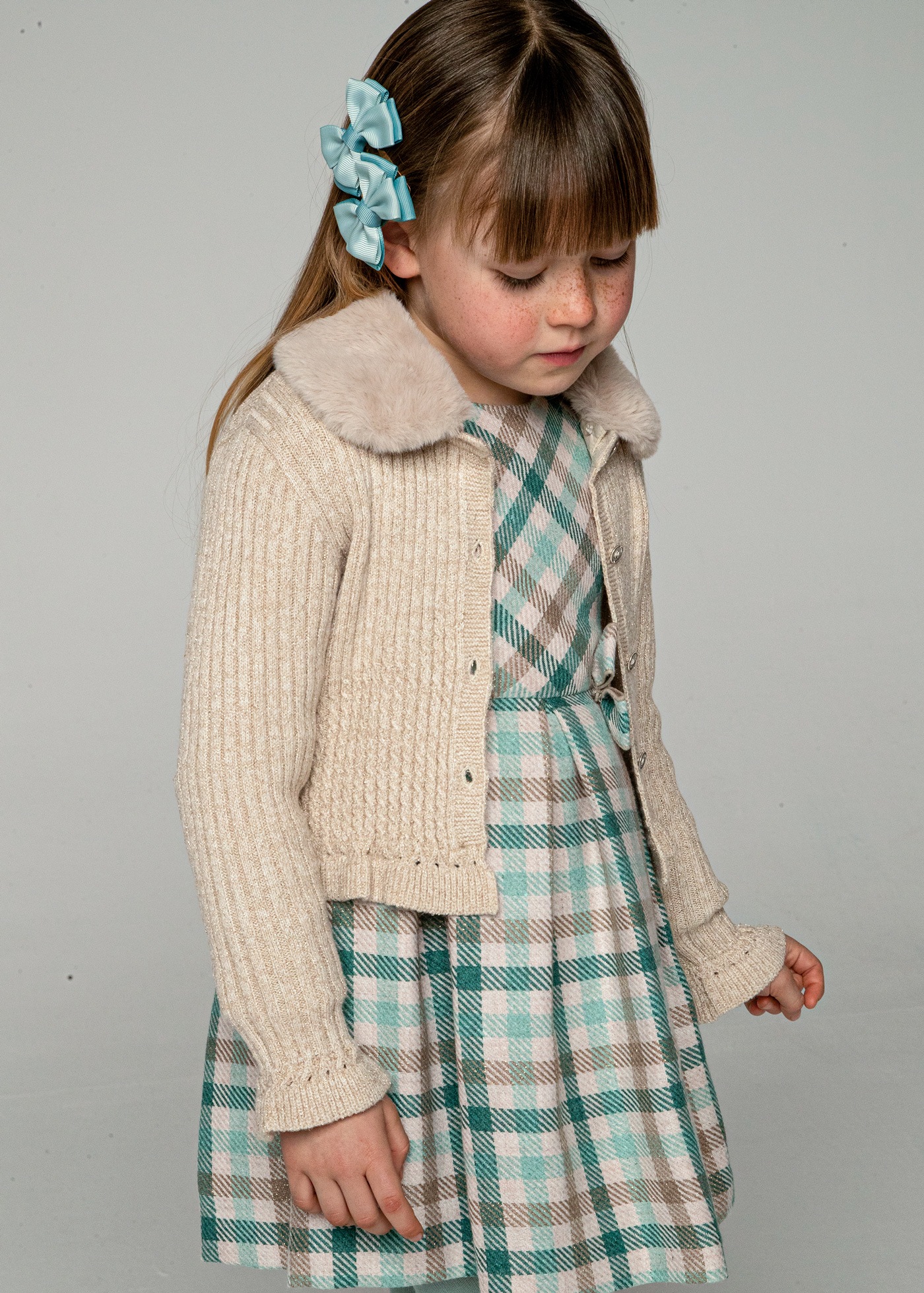 Girl Tricot Cardigan with Fur Collar