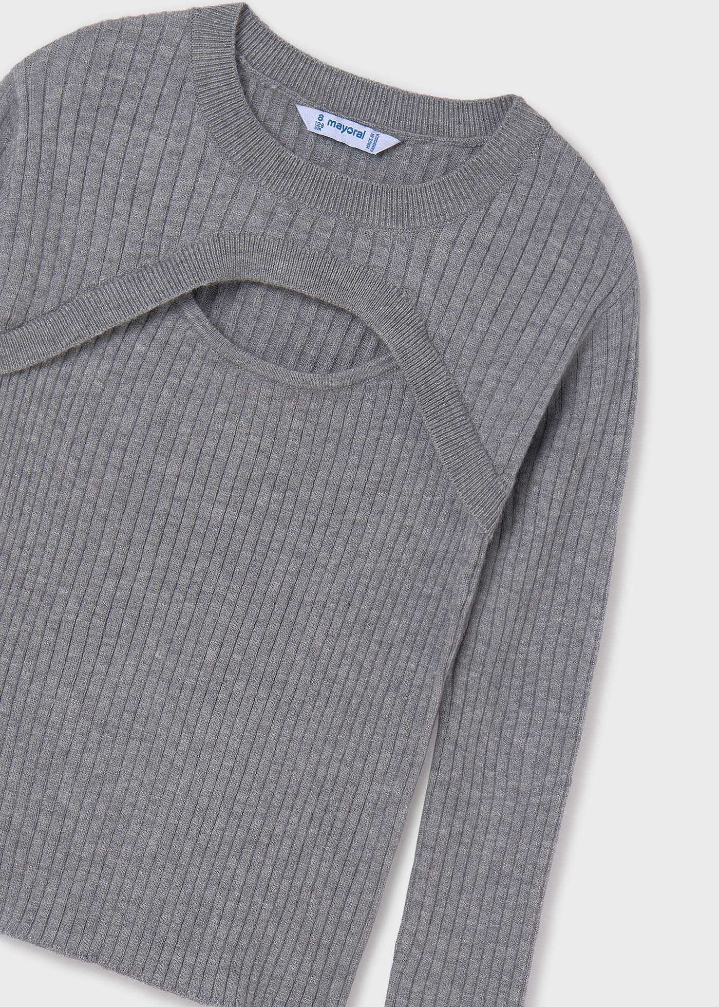 Sweter z dzianiny ściągaczowej z wycięciem dla dziewczynki