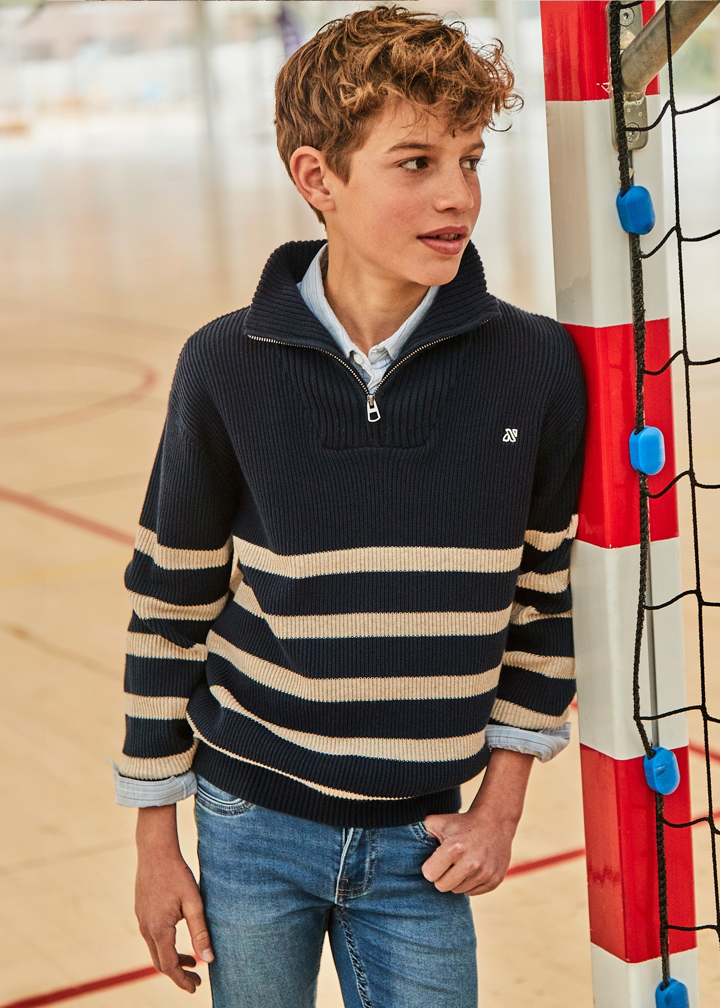 Boy Quarter Zip Striped Jumper