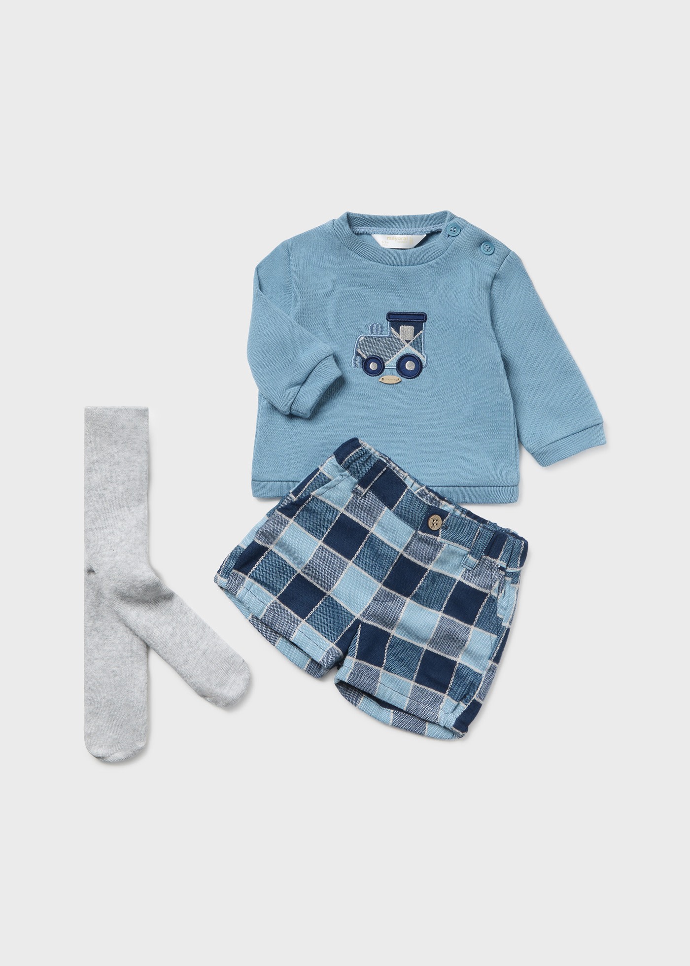 Newborn Boy 3 Piece Checked Set