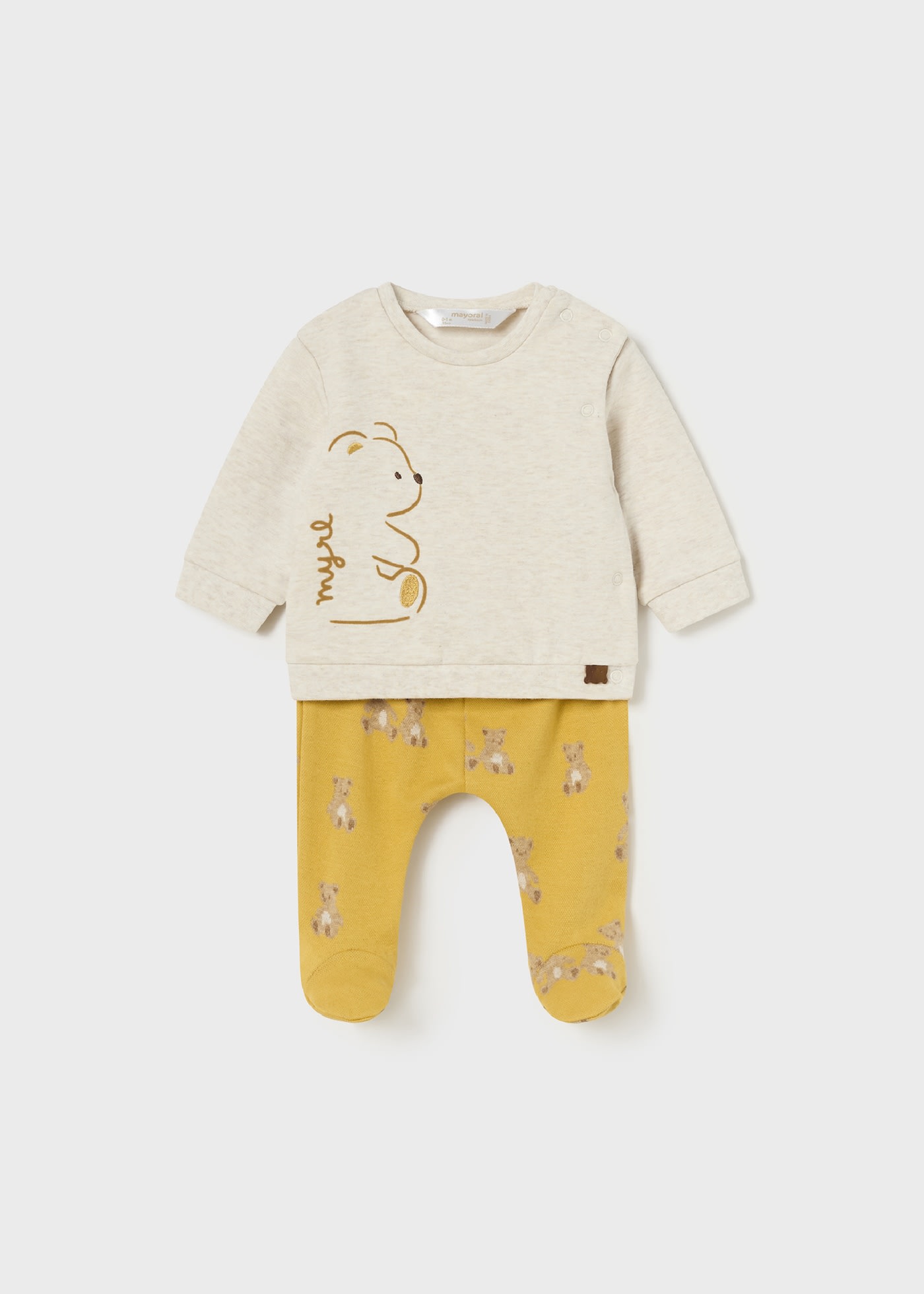 Newborn Teddy Print Footed Pant and T-Shirt Set