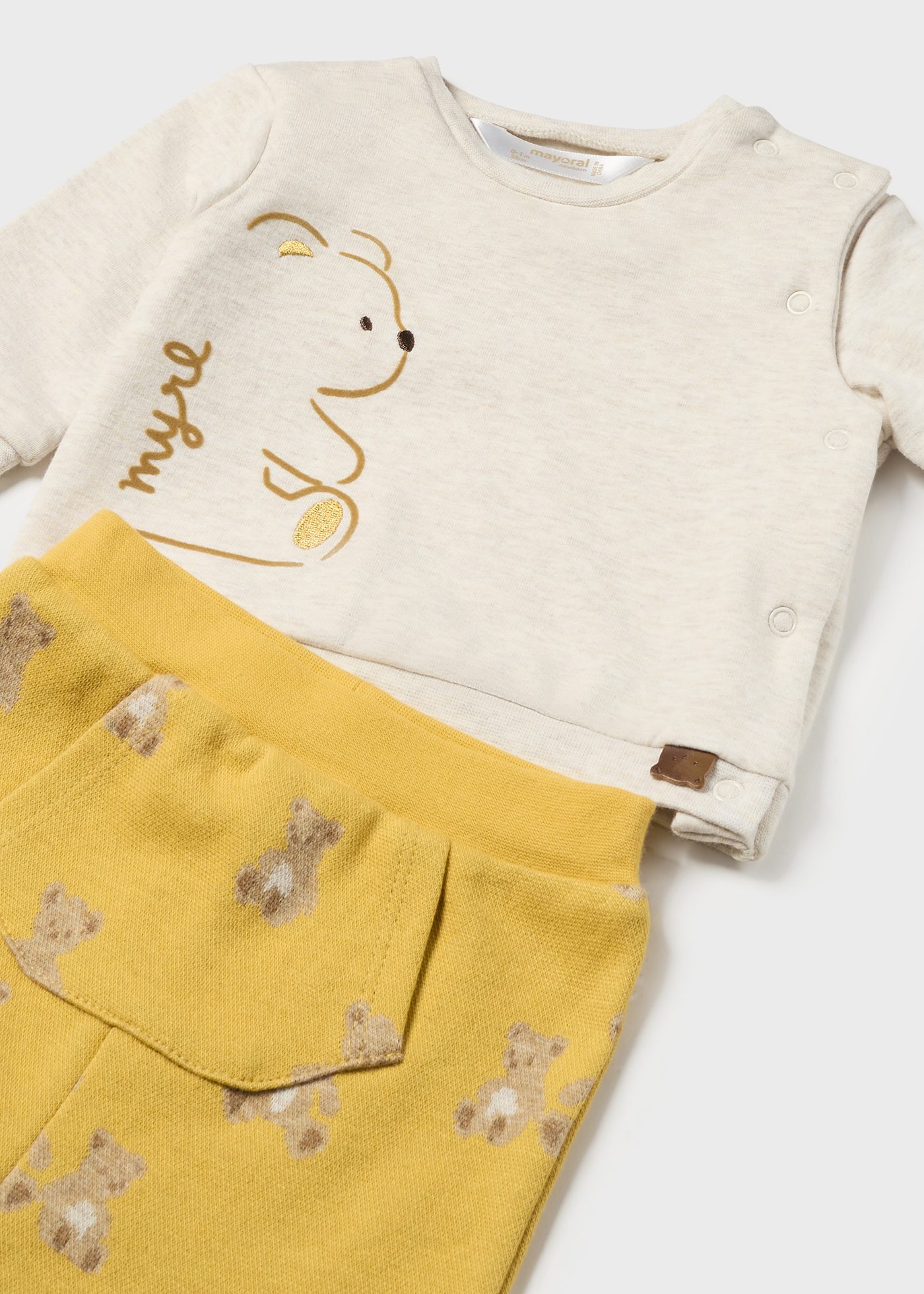 Newborn Teddy Print Footed Pant and T-Shirt Set