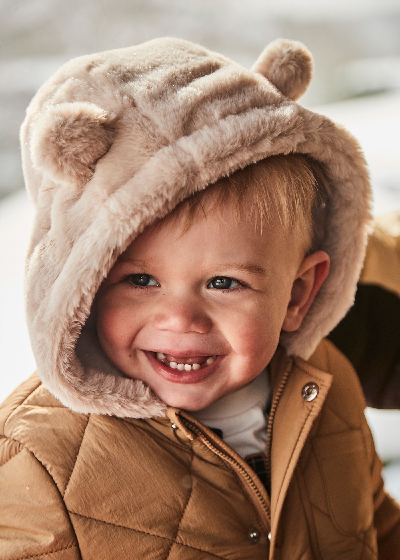 Baby Quilted Jacket with Fur Hood Toffee Mayoral