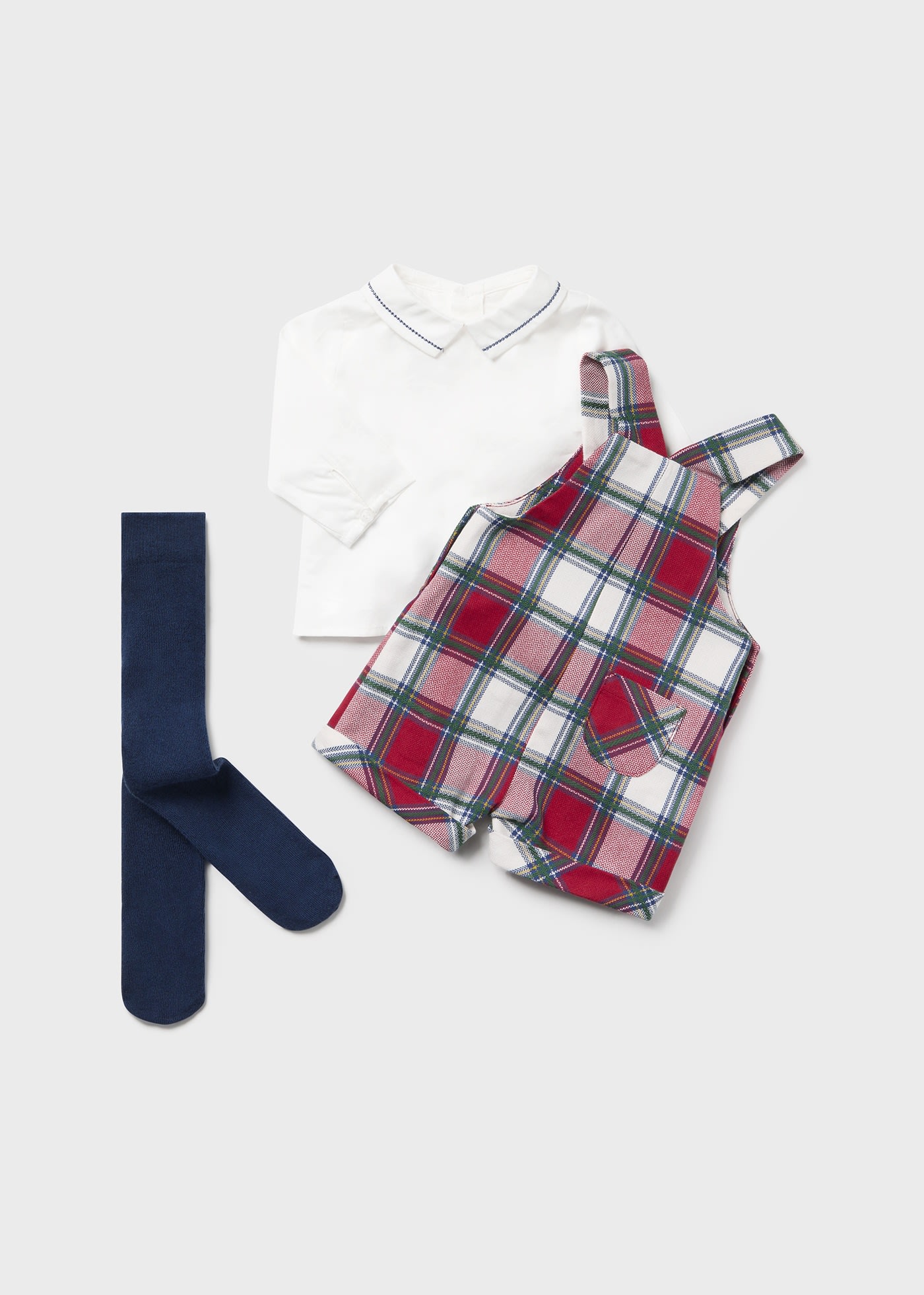 Newborn Boy 3 Piece Checked Dungarees Set