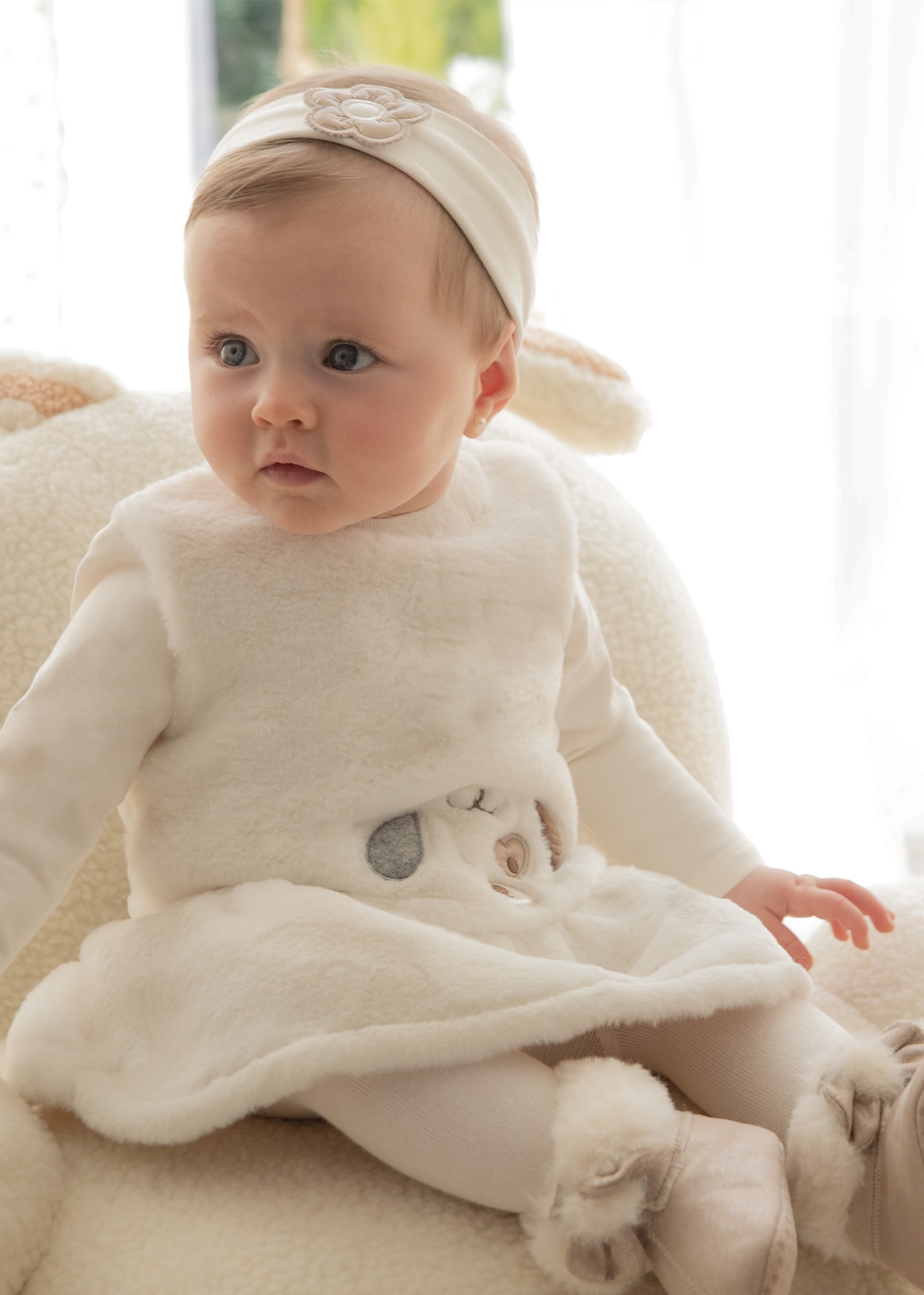 Newborn Girl Faux Fur Dress with Headband