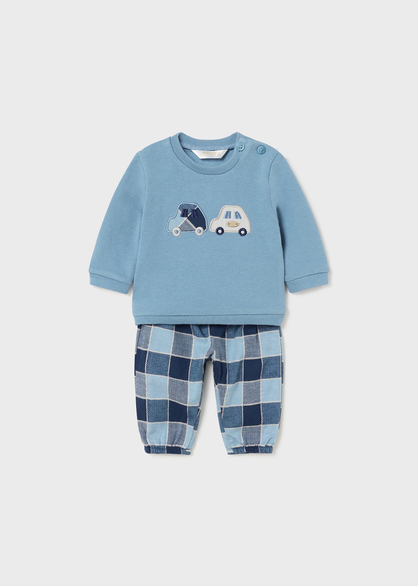 Completo pantalone quadri e felpa neonato