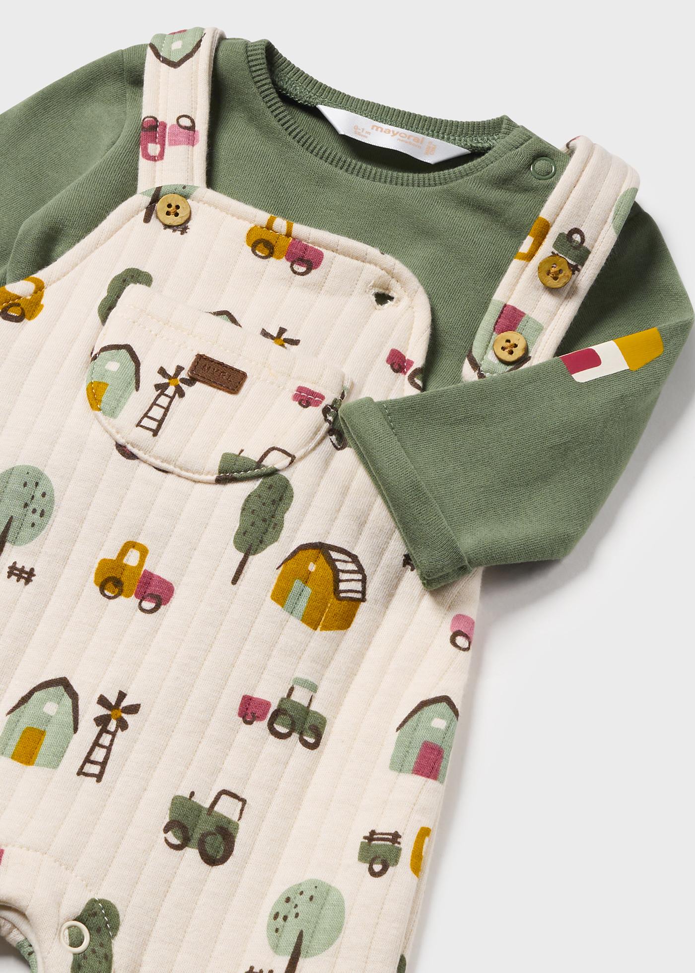 Newborn Boy Print Dungarees and T-Shirt Set