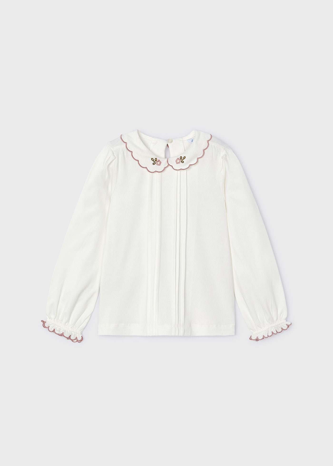 Blouse col brodé fille