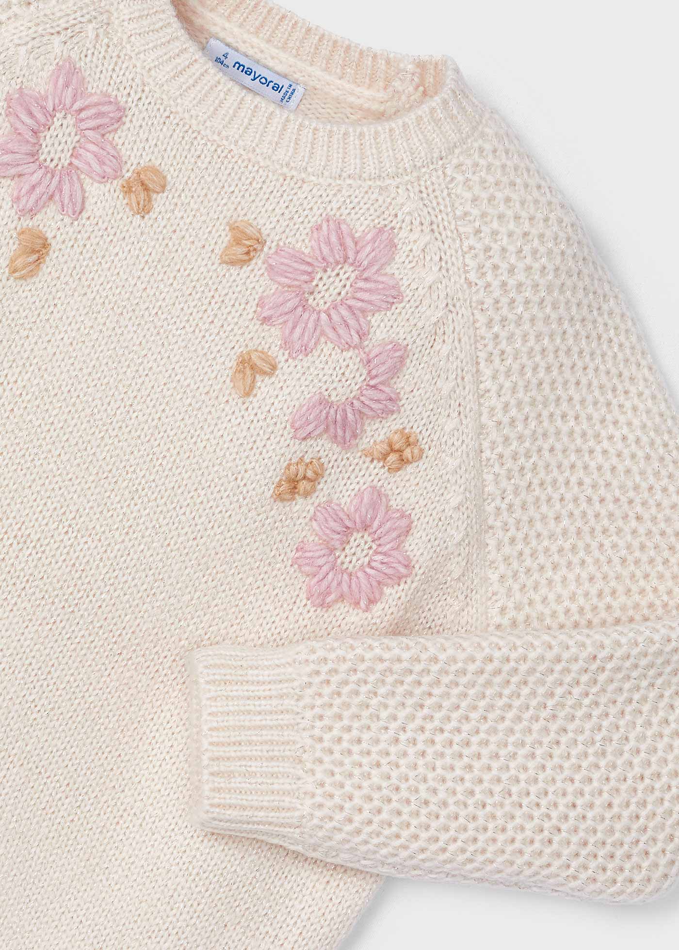 Girl Embroidered Flower Jumper