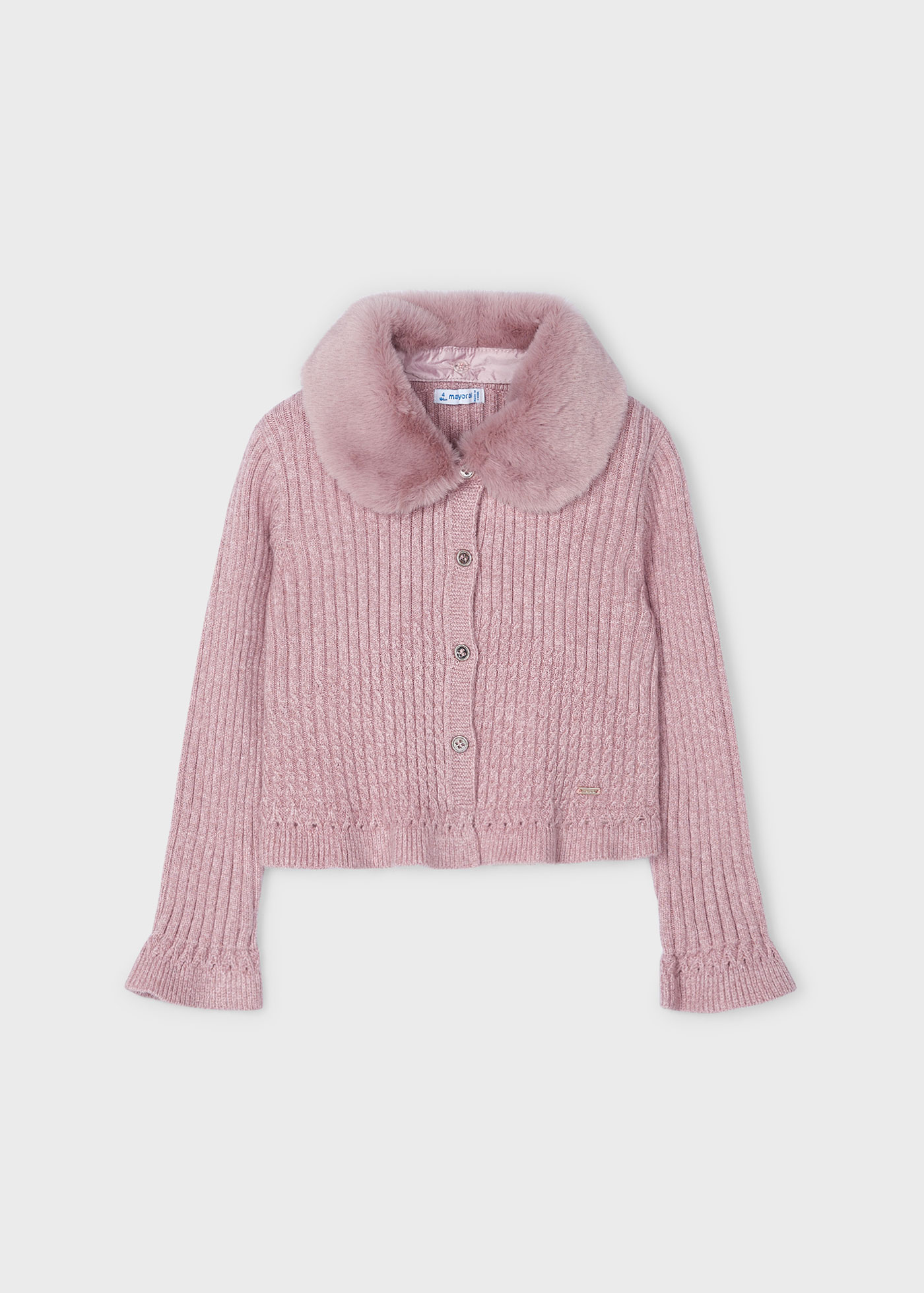 Cardigan tricoté col fourrure fille