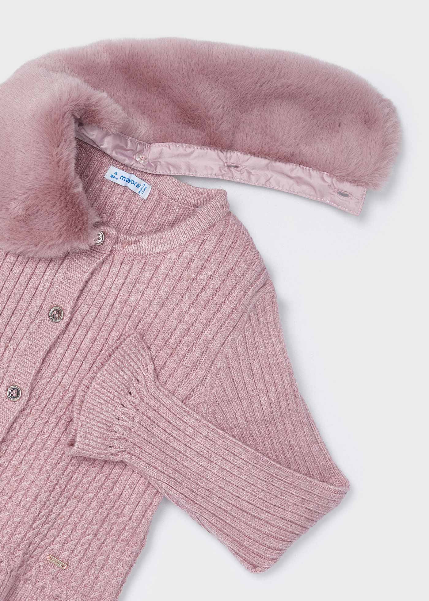 Cardigan in maglia colletto pellicciotto bambina
