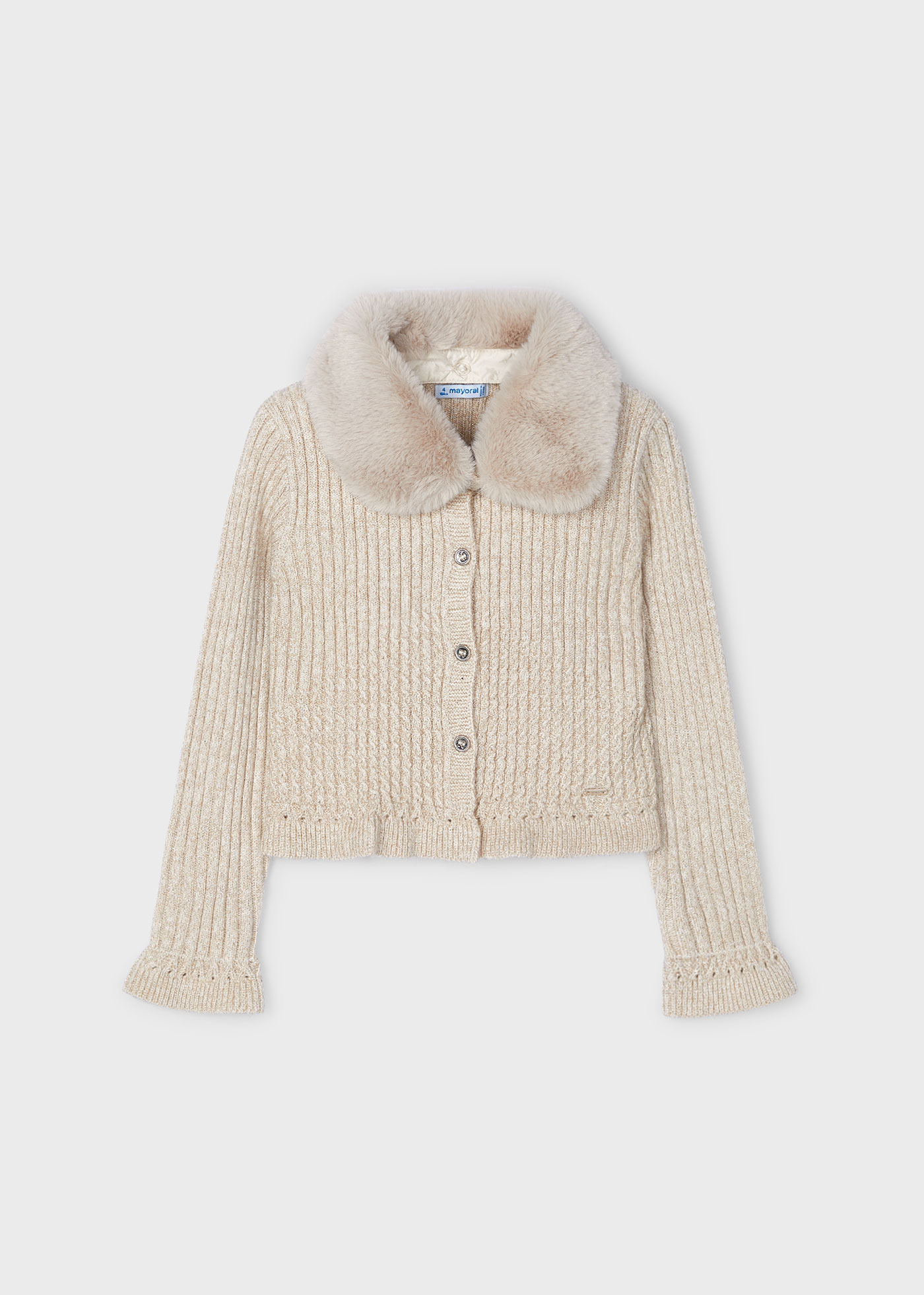 Girl Tricot Cardigan with Fur Collar