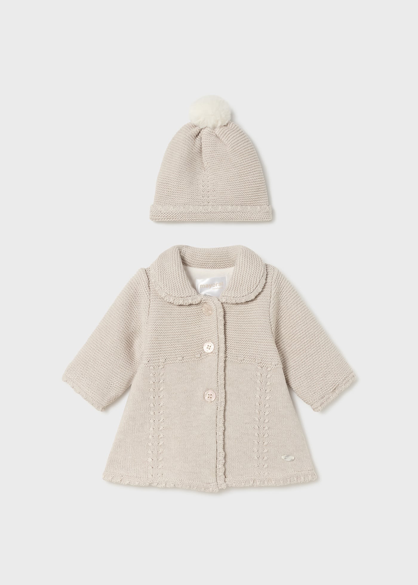 Palton tricot si caciula nou-nascut