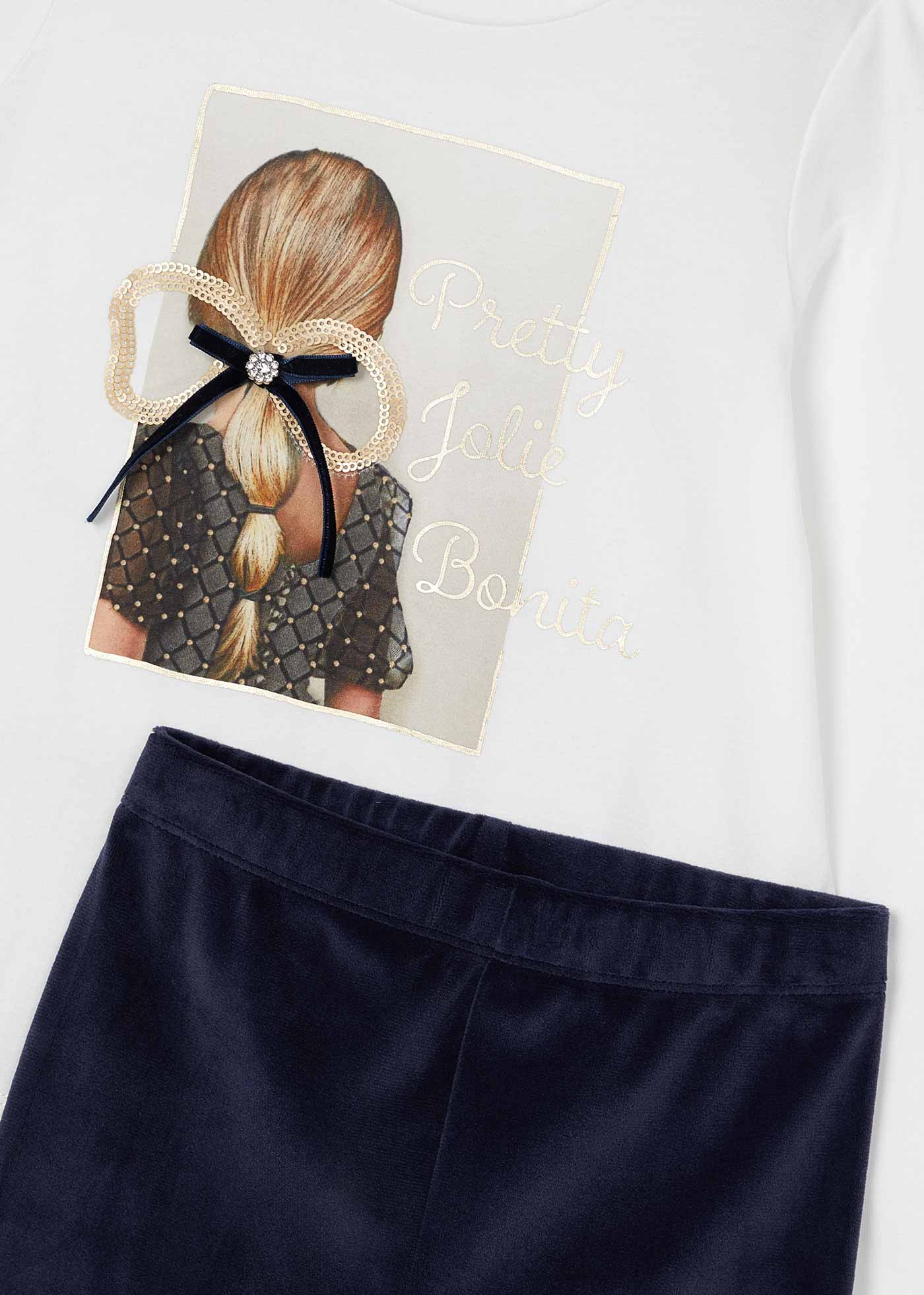 Girl T-Shirt and Velvet Leggings Set