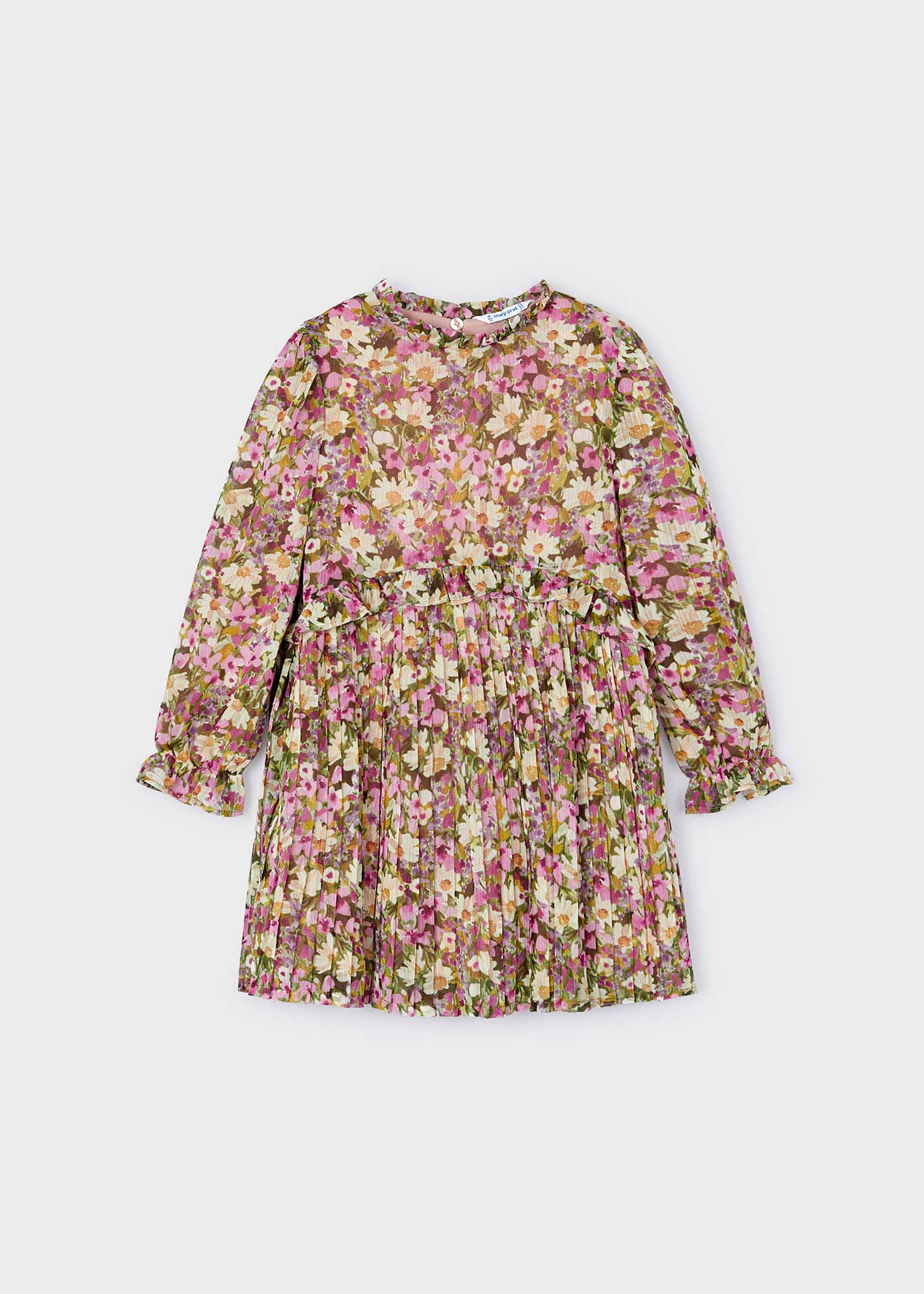 Pleated chiffon print dress for girls