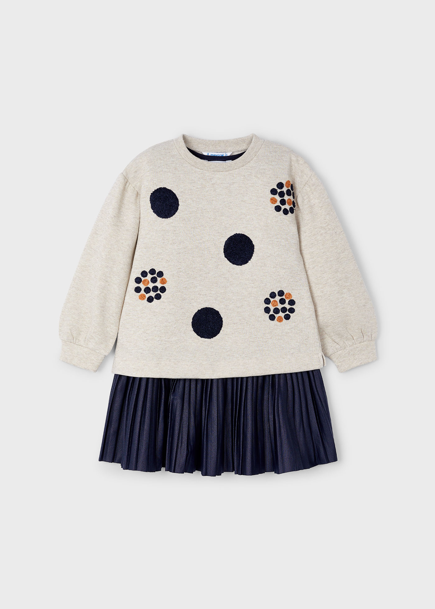 Girl Sleeveless Dress with Polka Dot Jumper Navy blue Mayoral