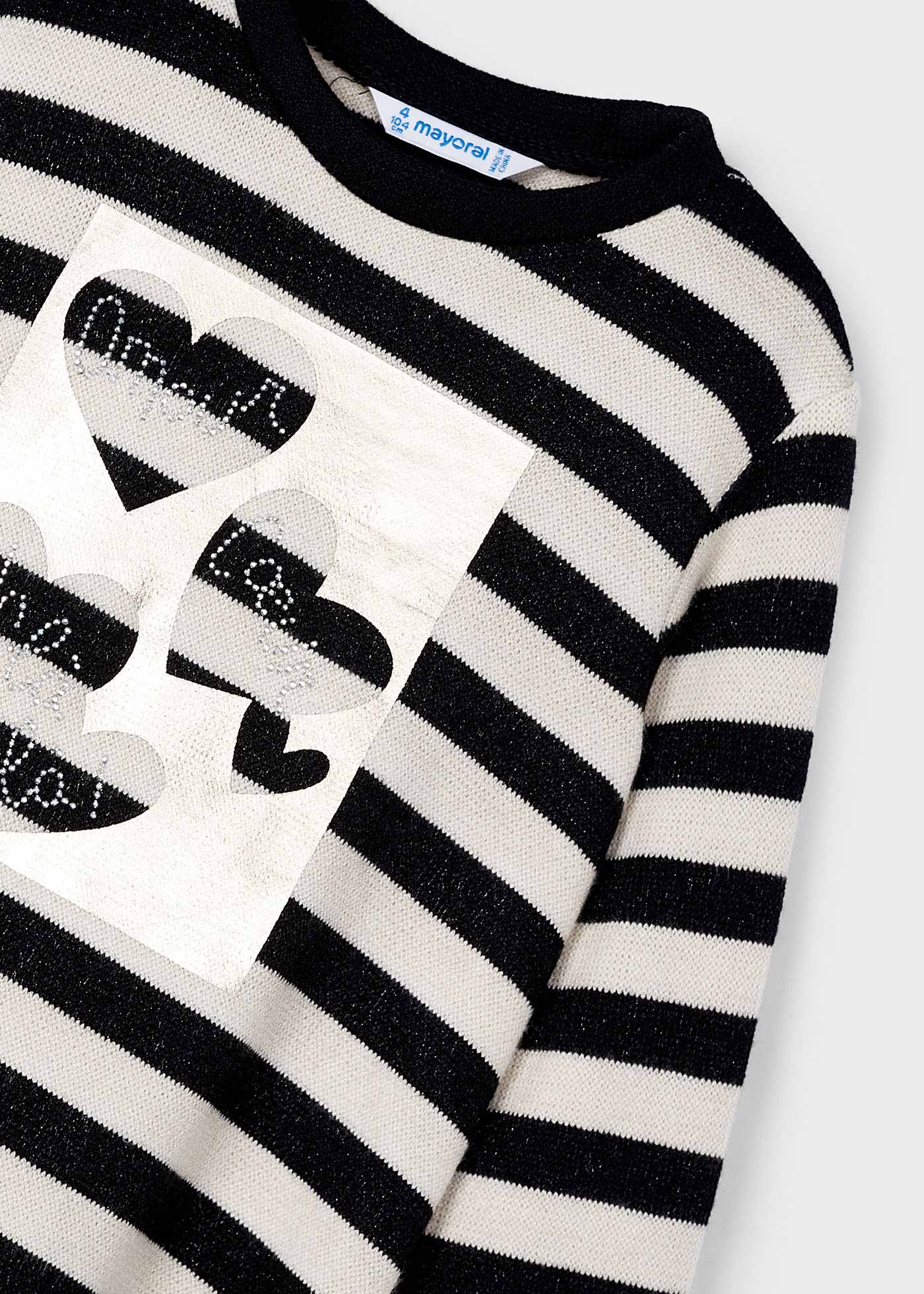 Girl Striped Metallic Stitch Sweater