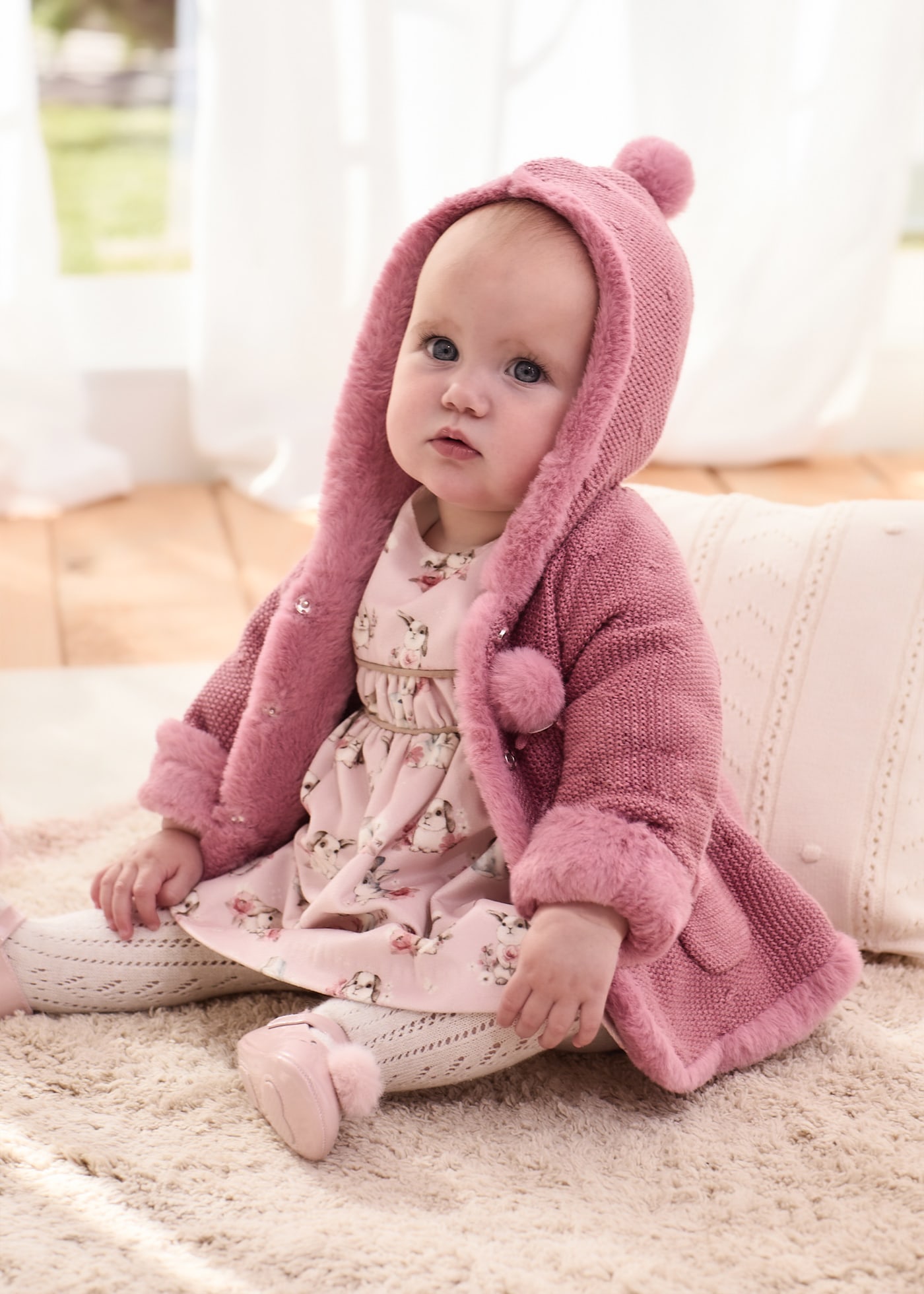 Newborn Knit Faux Fur Jacket Mid rose heather Mayoral