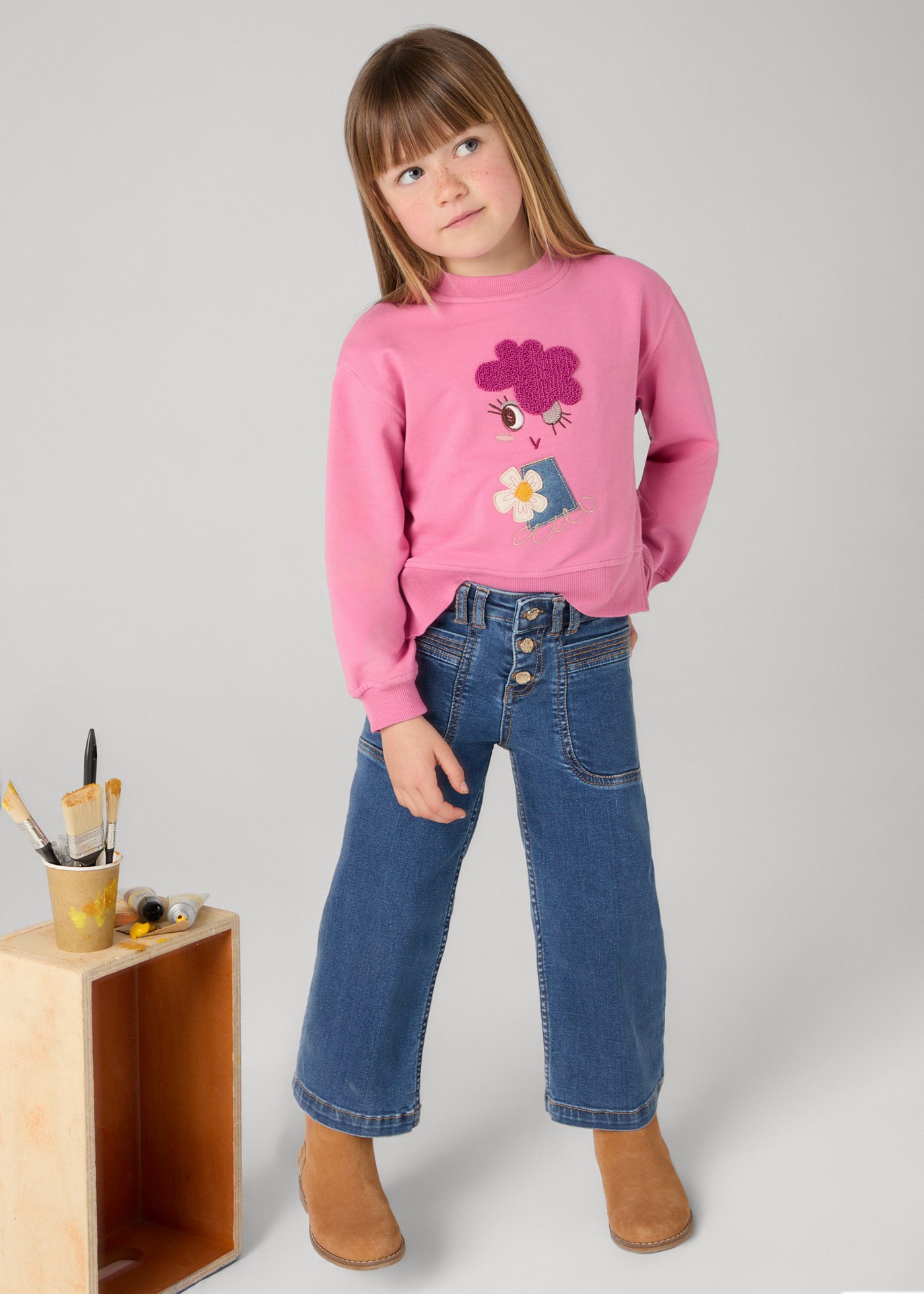 Pantalón denim acampanado niña