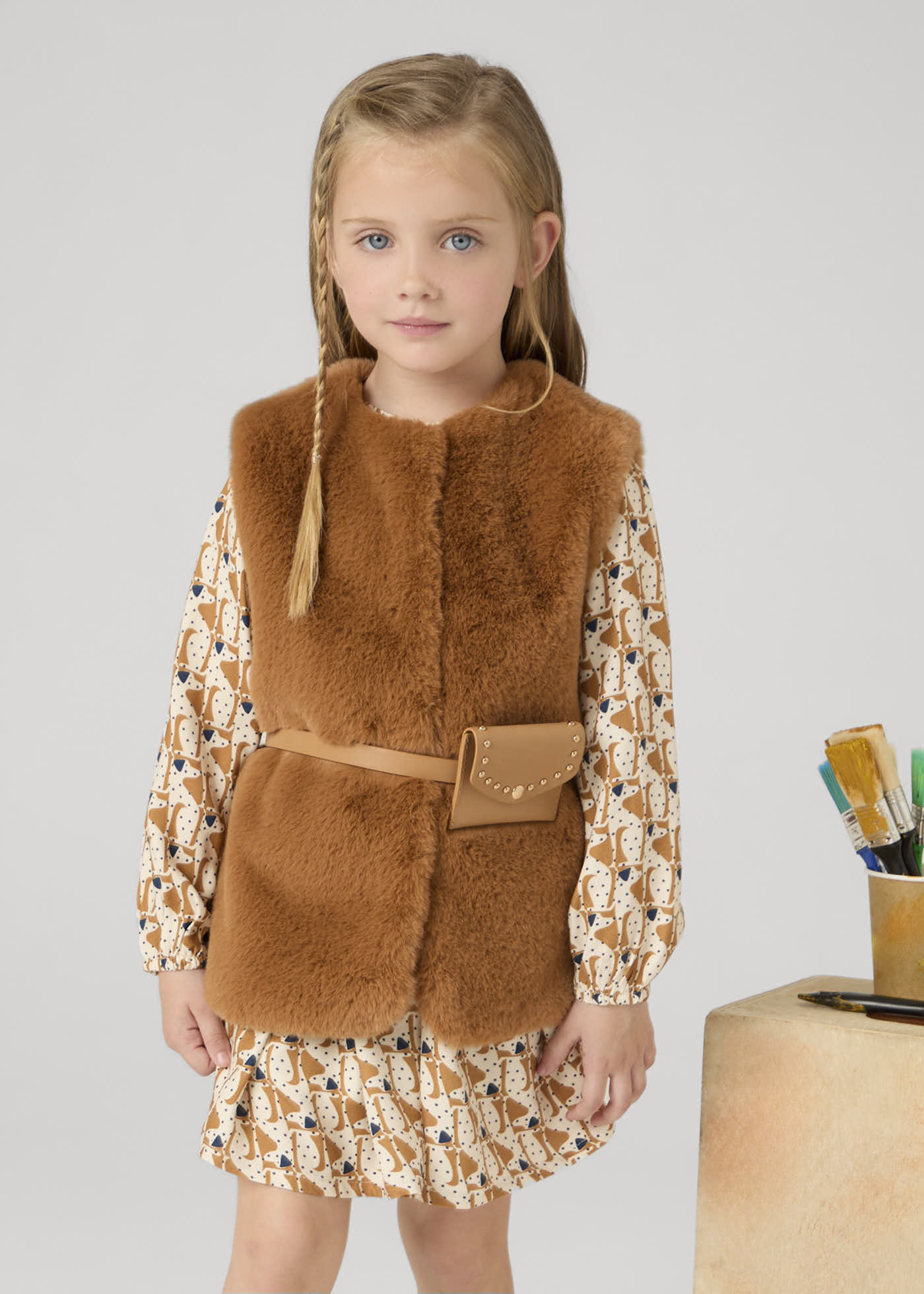 Girl Faux Fur Vest with Belt