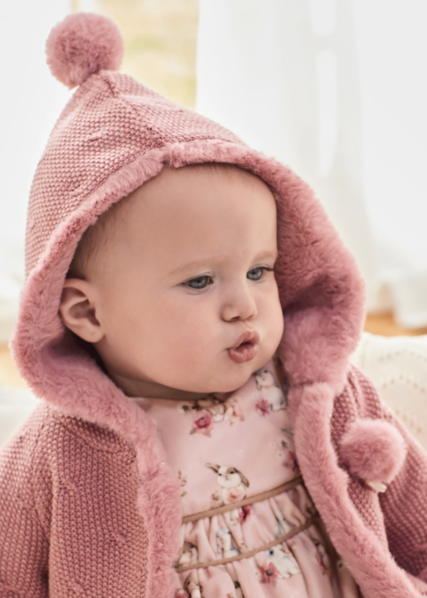 Newborn Knit Faux Fur Jacket Mid rose heather Mayoral