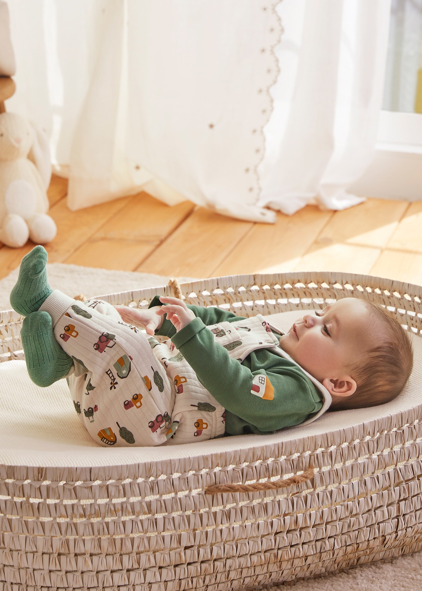Newborn Boy Print Dungarees and T-Shirt Set