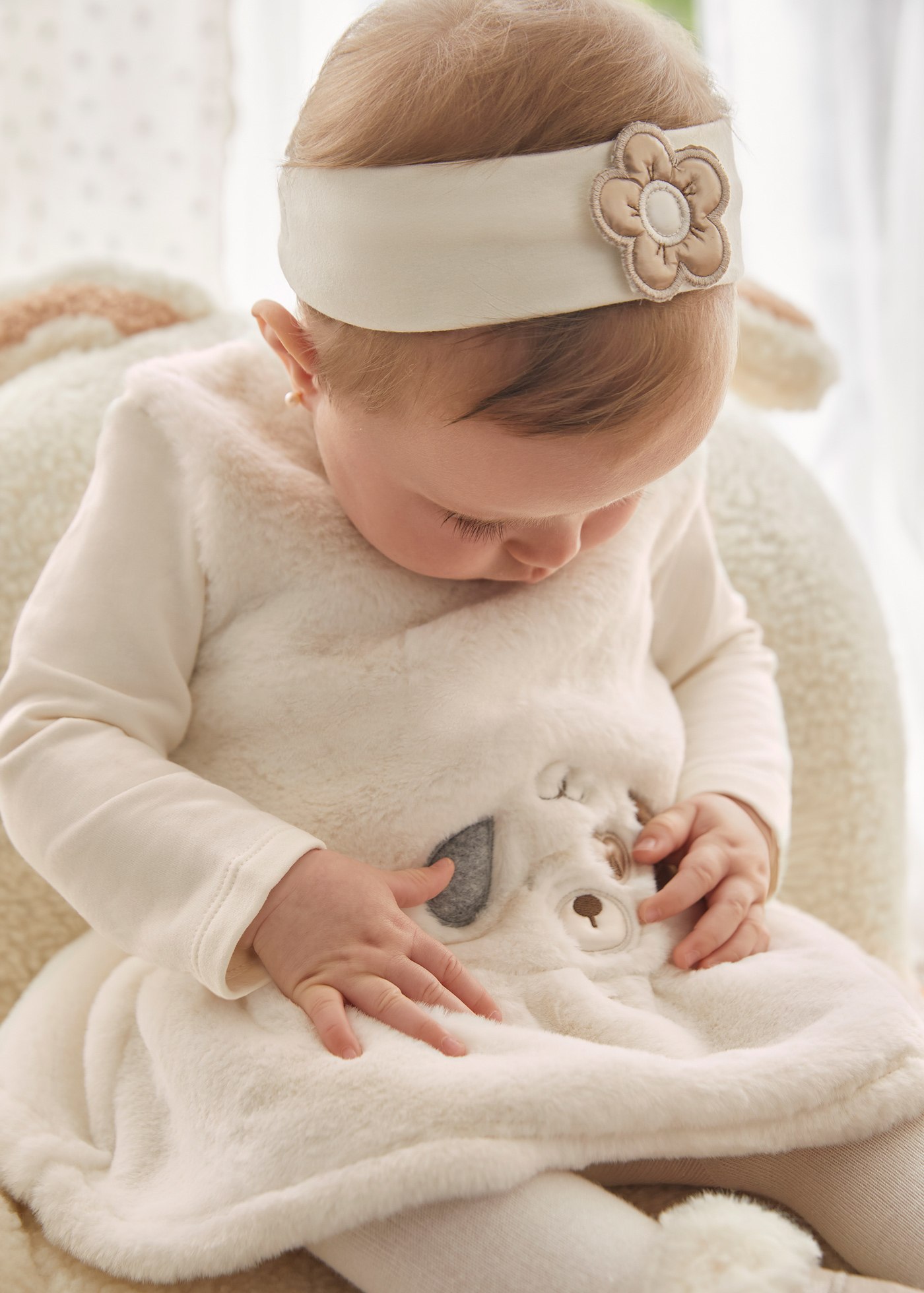 Newborn Girl Faux Fur Dress with Headband