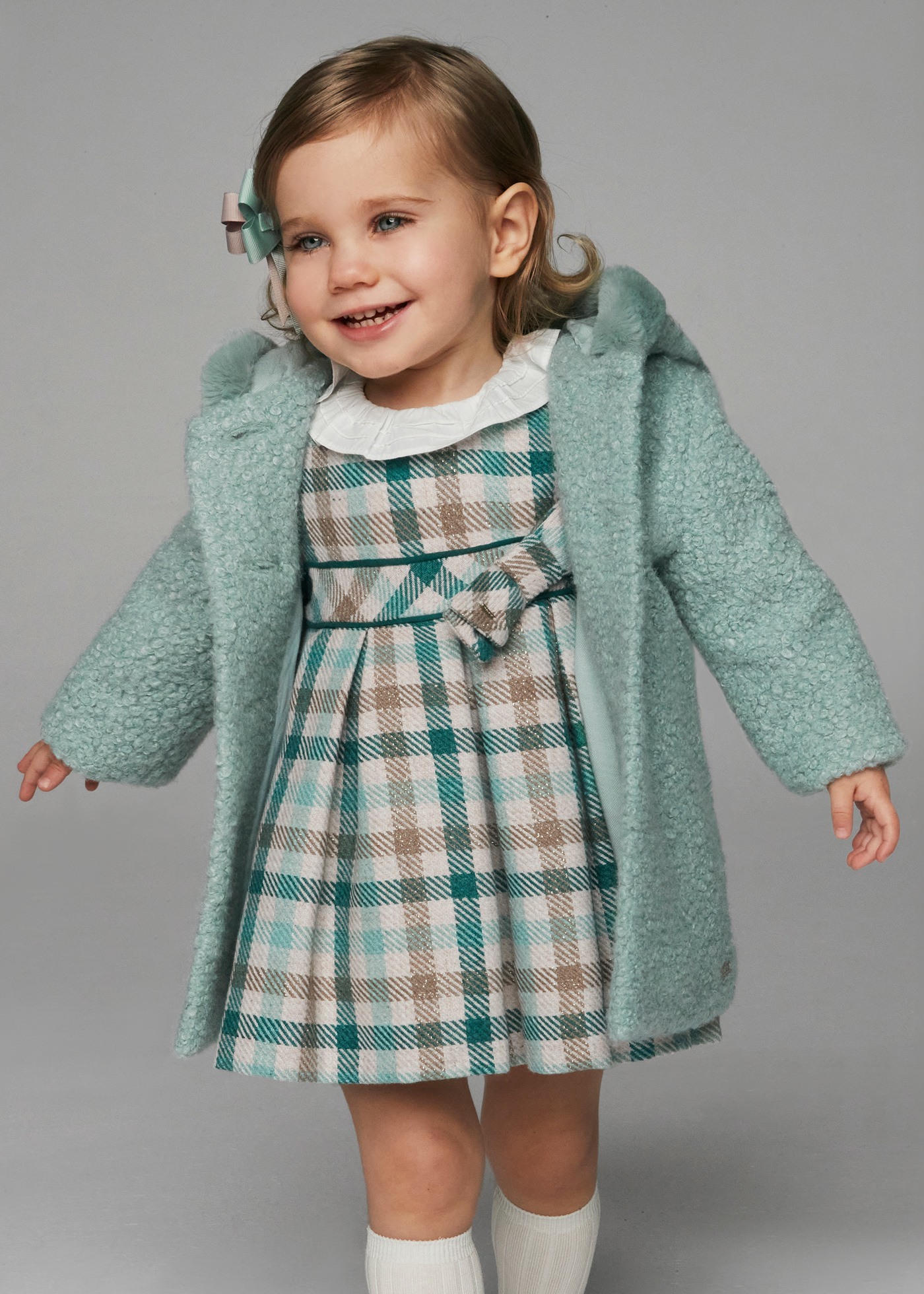 Baby Checked Ruffle Neck Dress