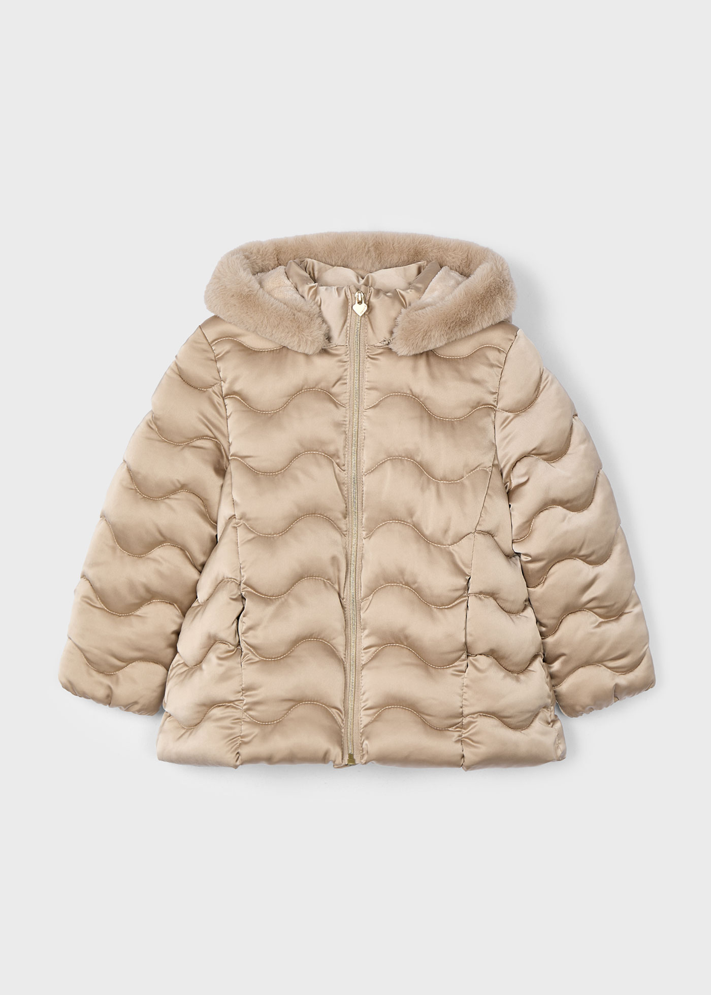 Girl Padded Coat with Fur Hood