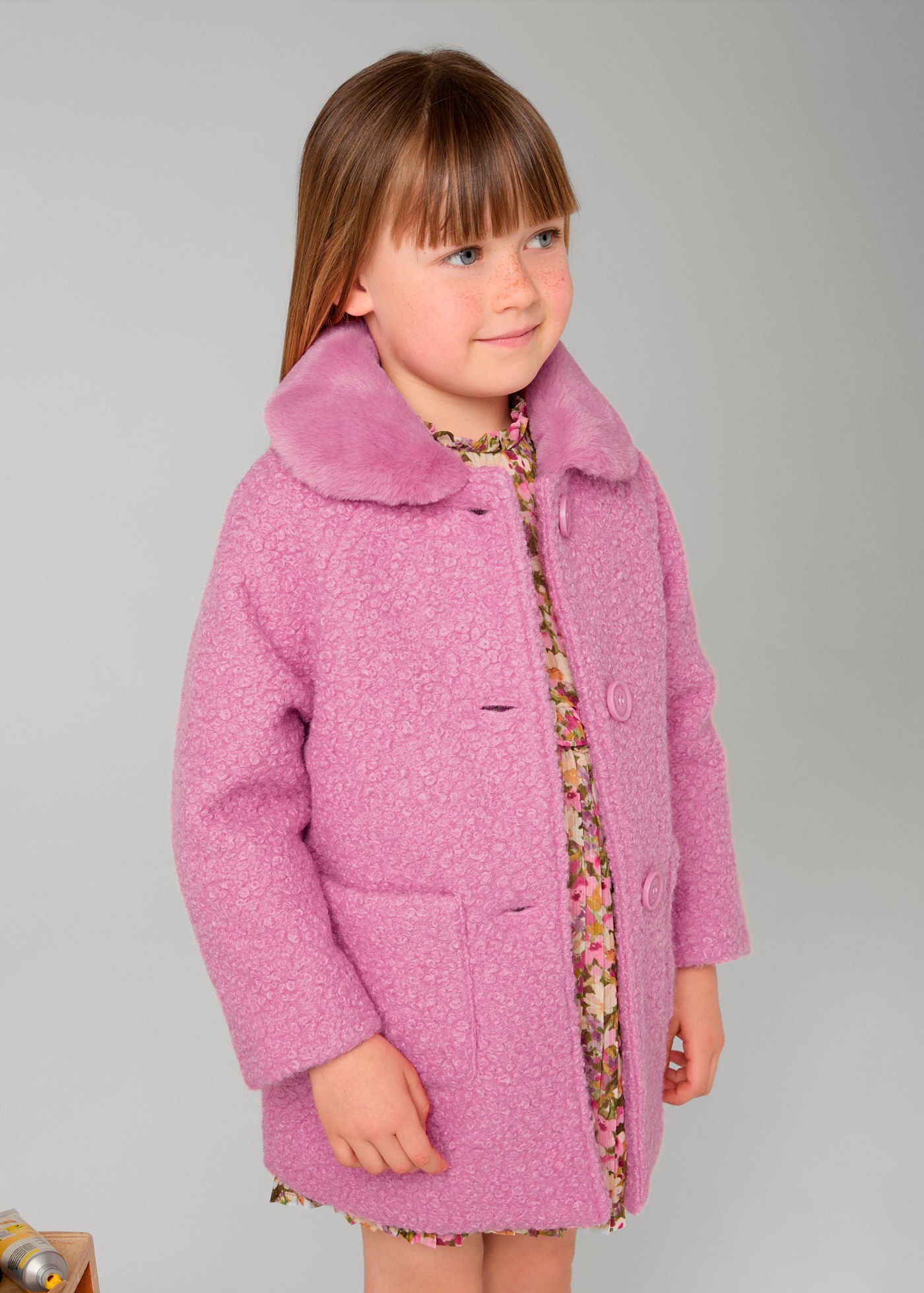 Girl Teddy Coat with Fur Collar