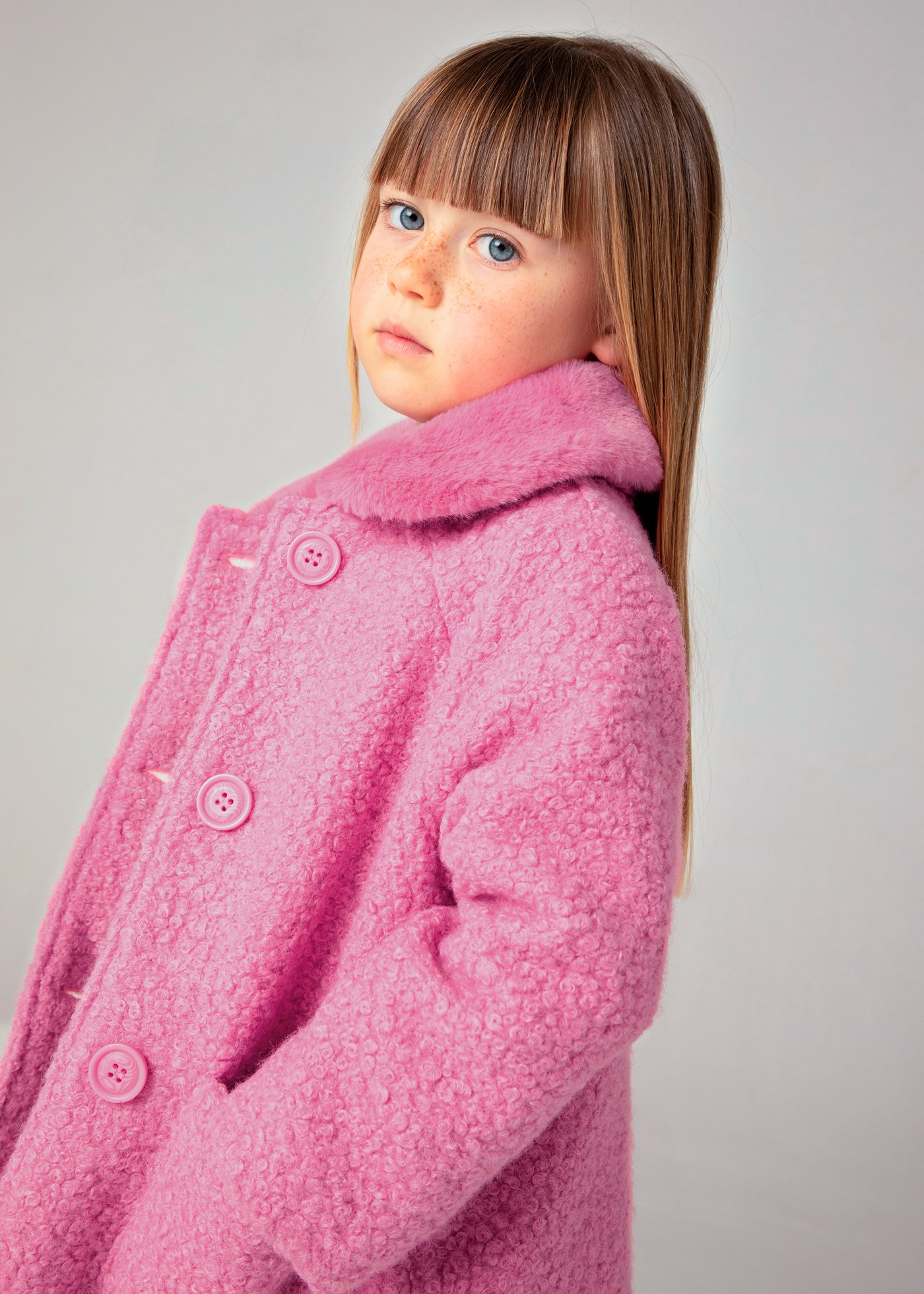 Girl Teddy Coat with Faux Fur Collar