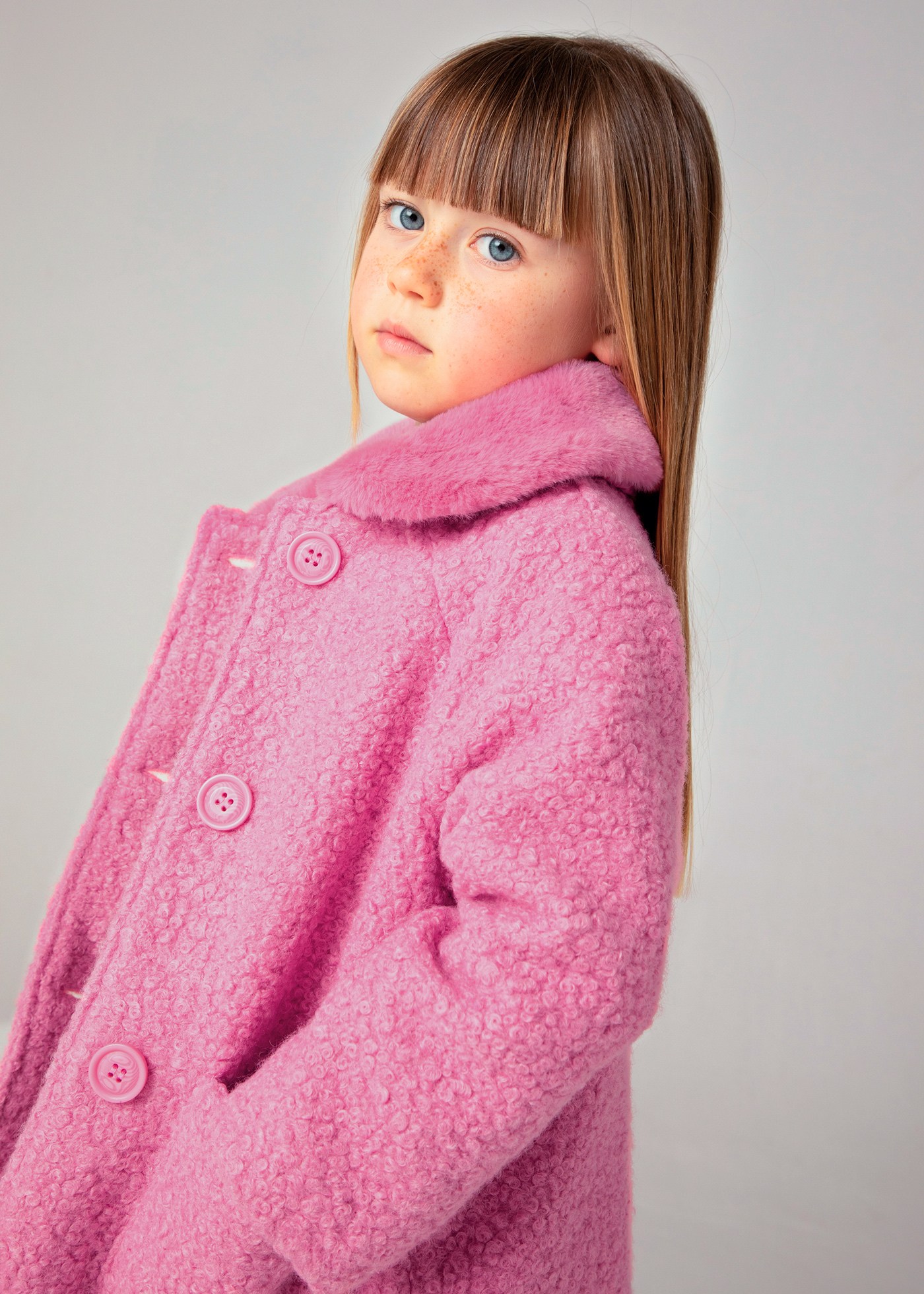 Girl Teddy Coat with Fur Collar