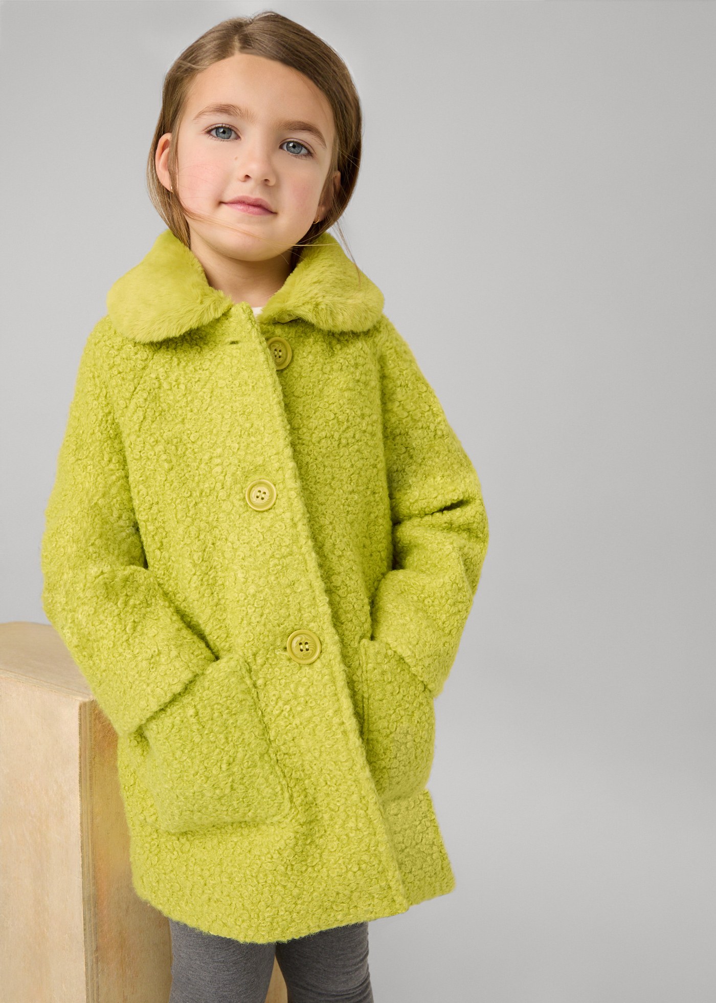 Girl Teddy Coat with Fur Collar