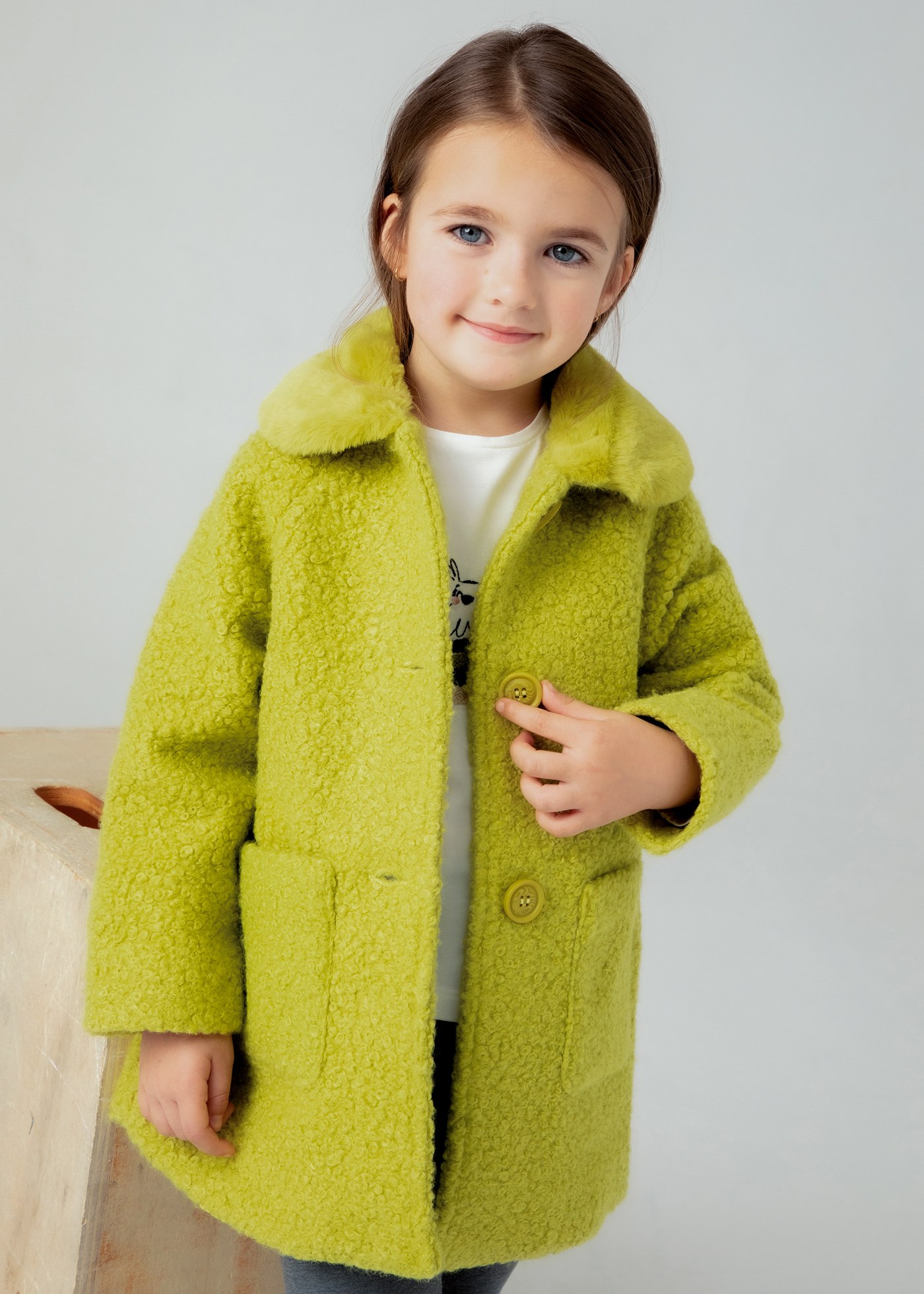 Girl Teddy Coat with Fur Collar